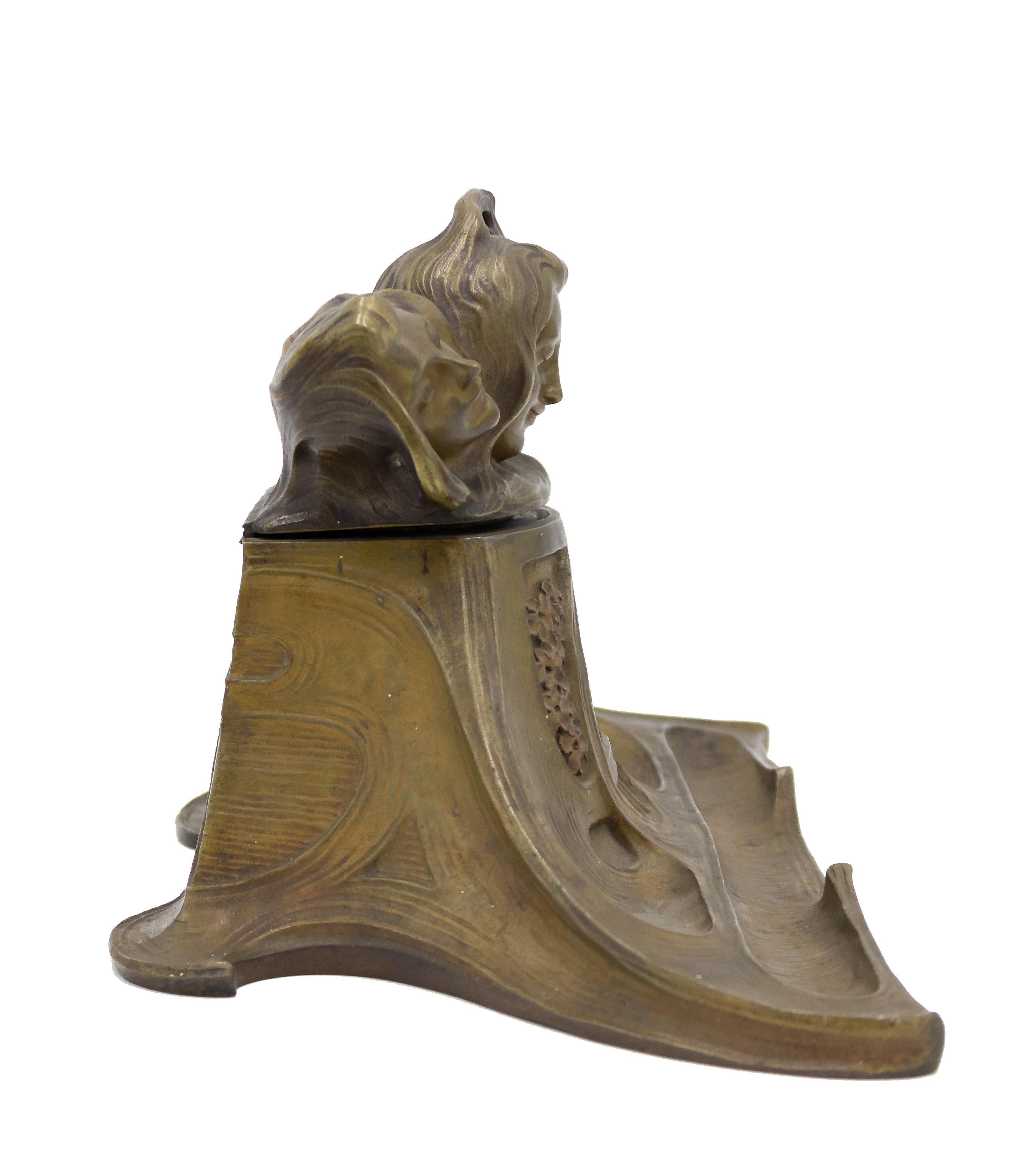 20th Century French Art Nouveau Bronze Inkwell