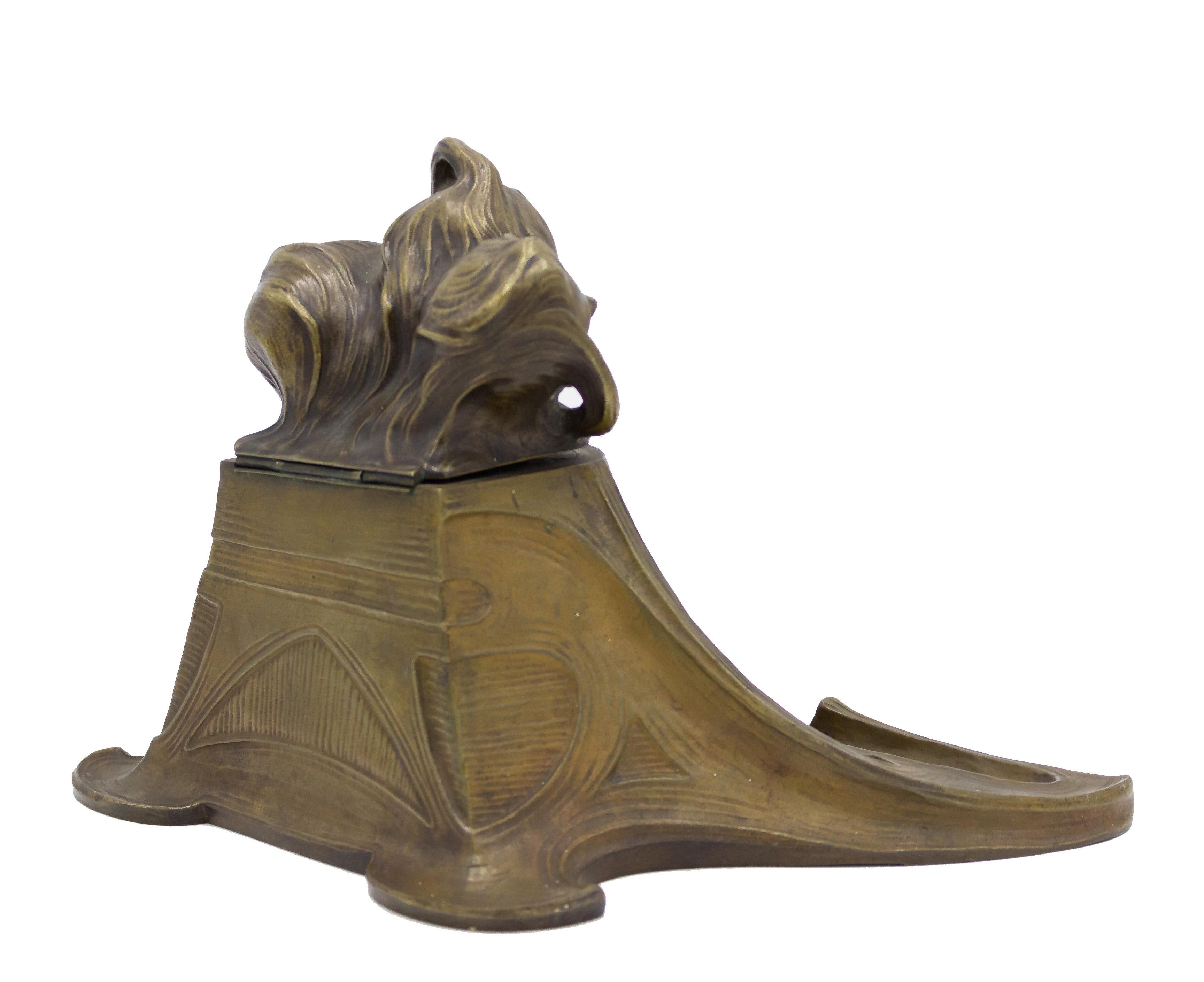 French Art Nouveau Bronze Inkwell 1