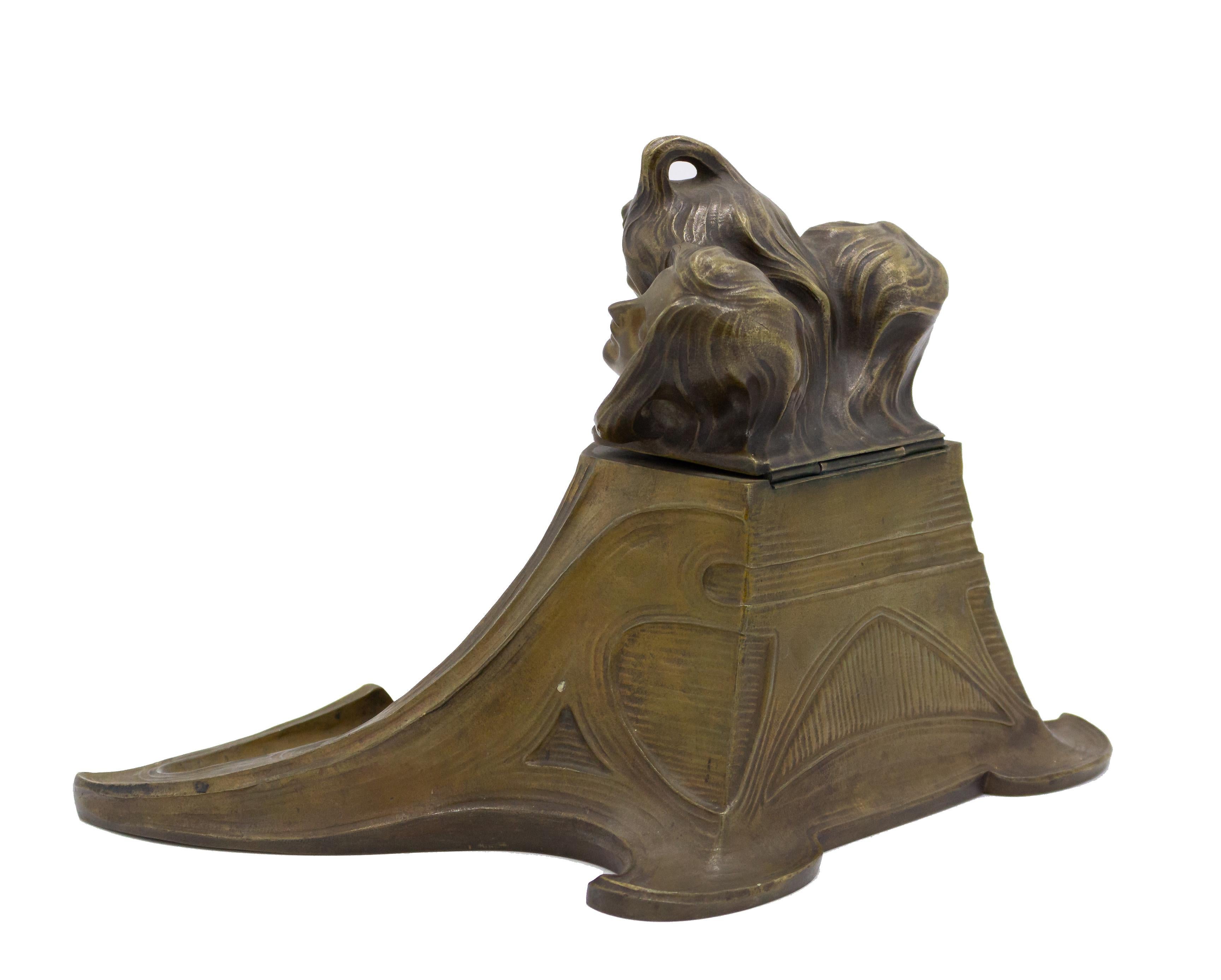 French Art Nouveau Bronze Inkwell 3