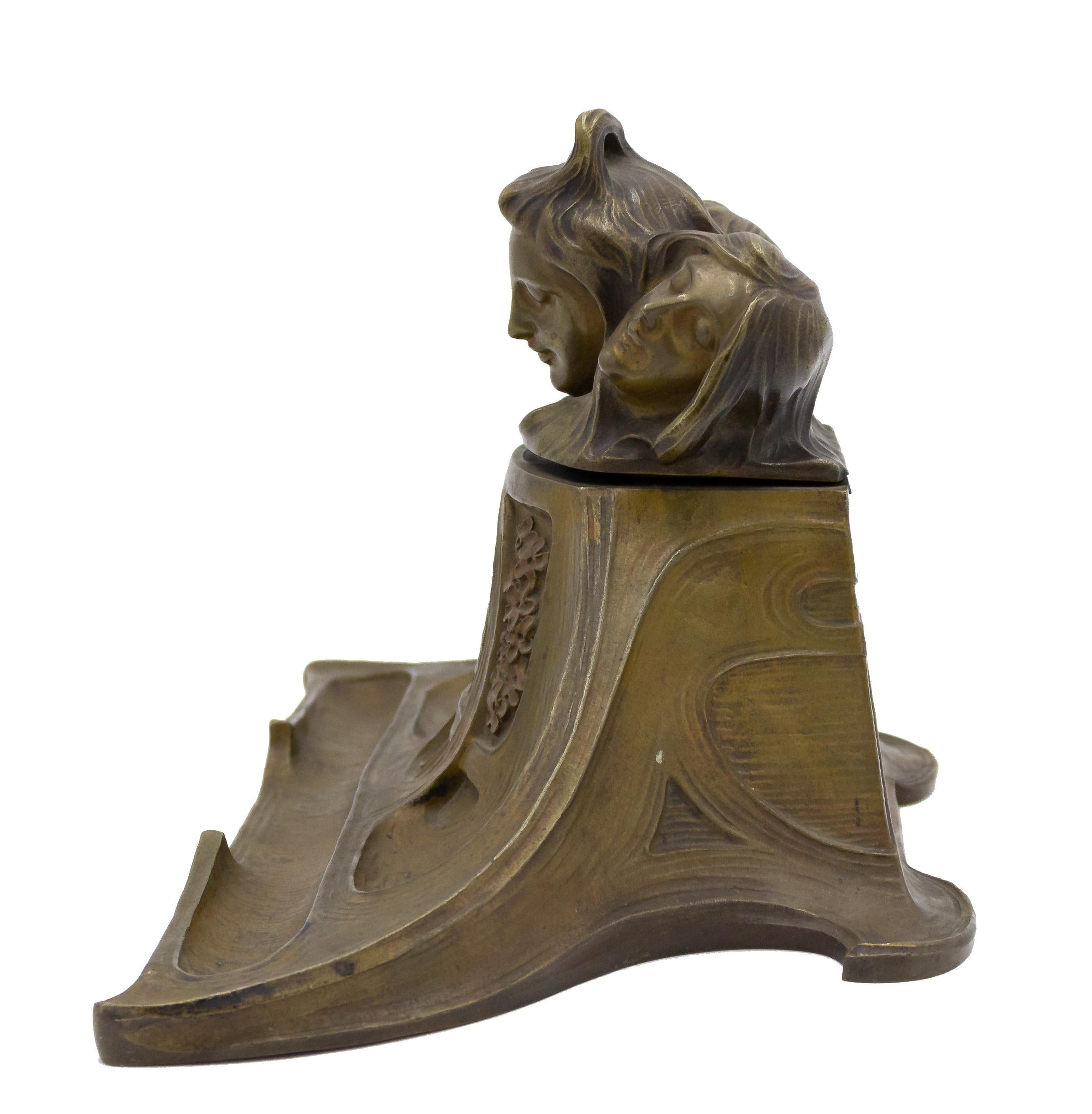 French Art Nouveau Bronze Inkwell 4