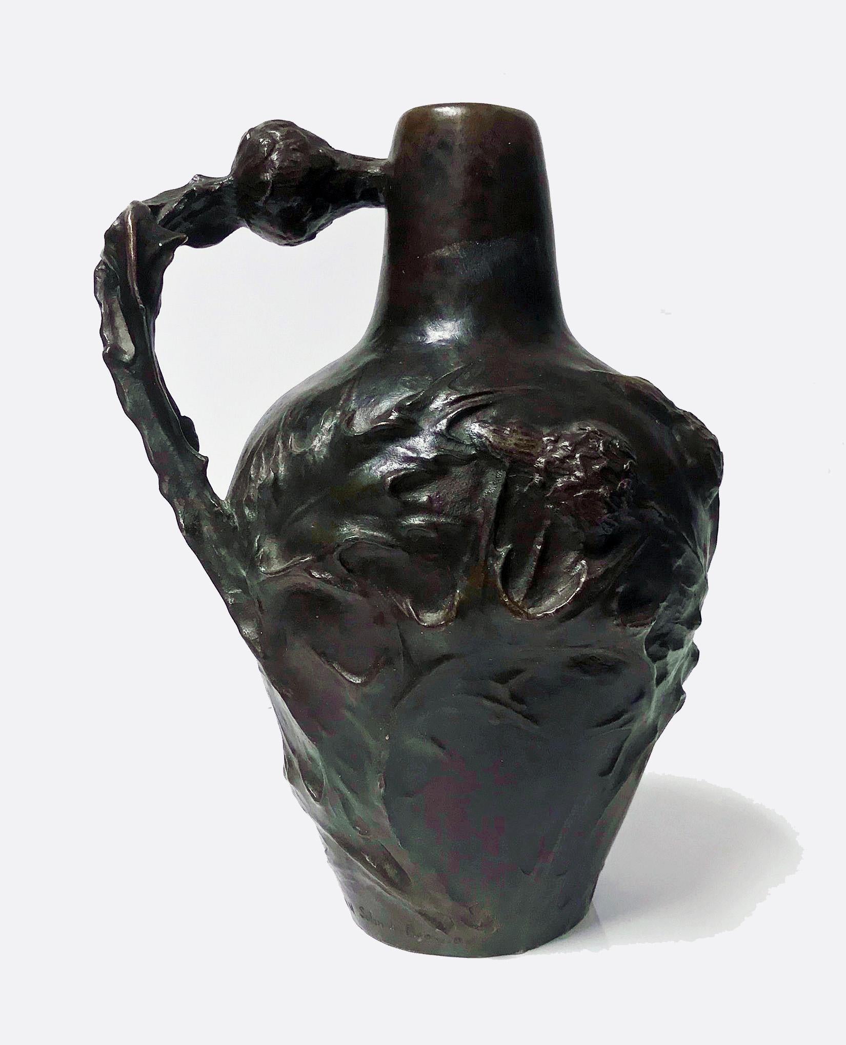 French Art Nouveau Bronze Jug Vase Jeanne Jozon In Good Condition In Toronto, Ontario