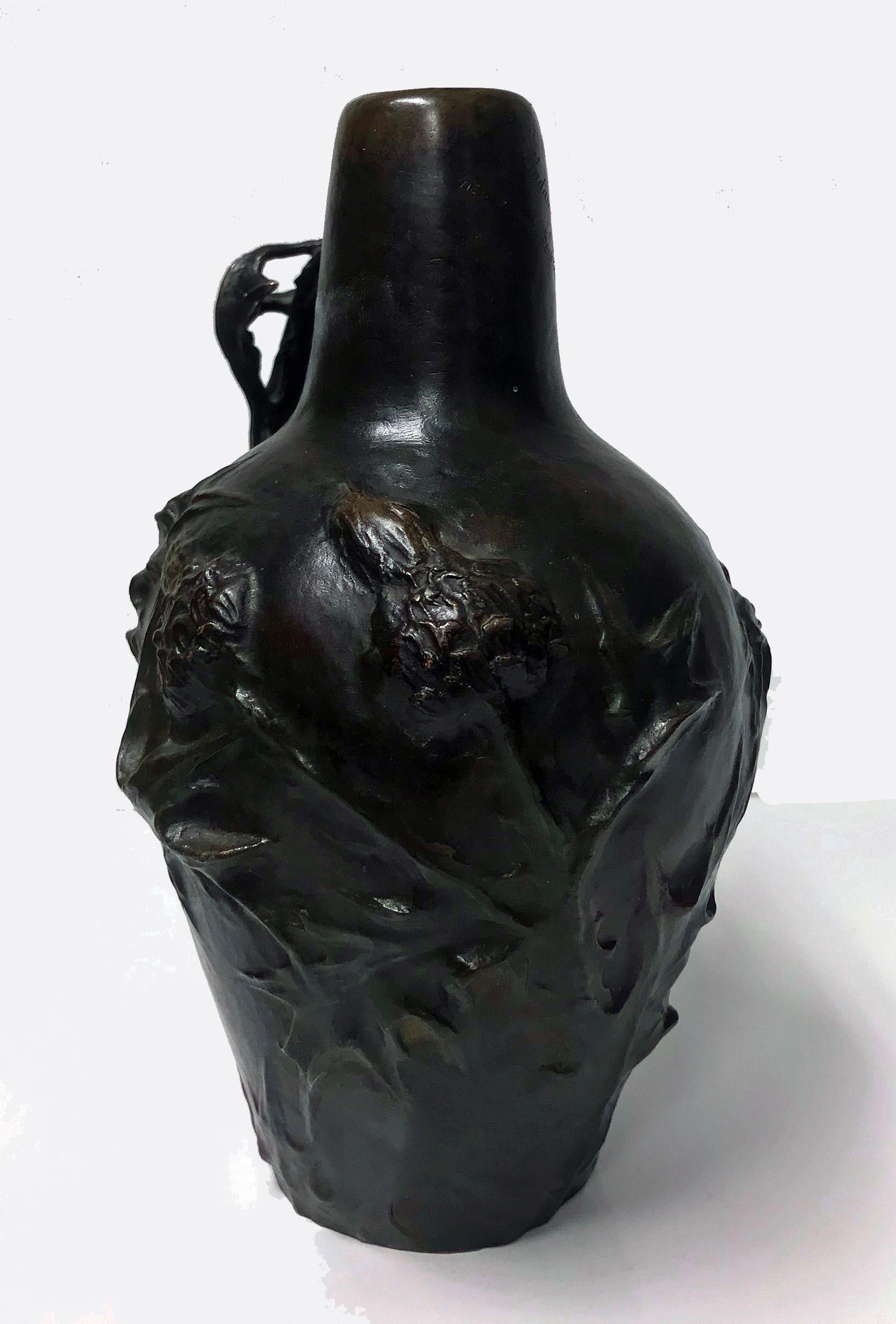 19th Century French Art Nouveau Bronze Jug Vase Jeanne Jozon