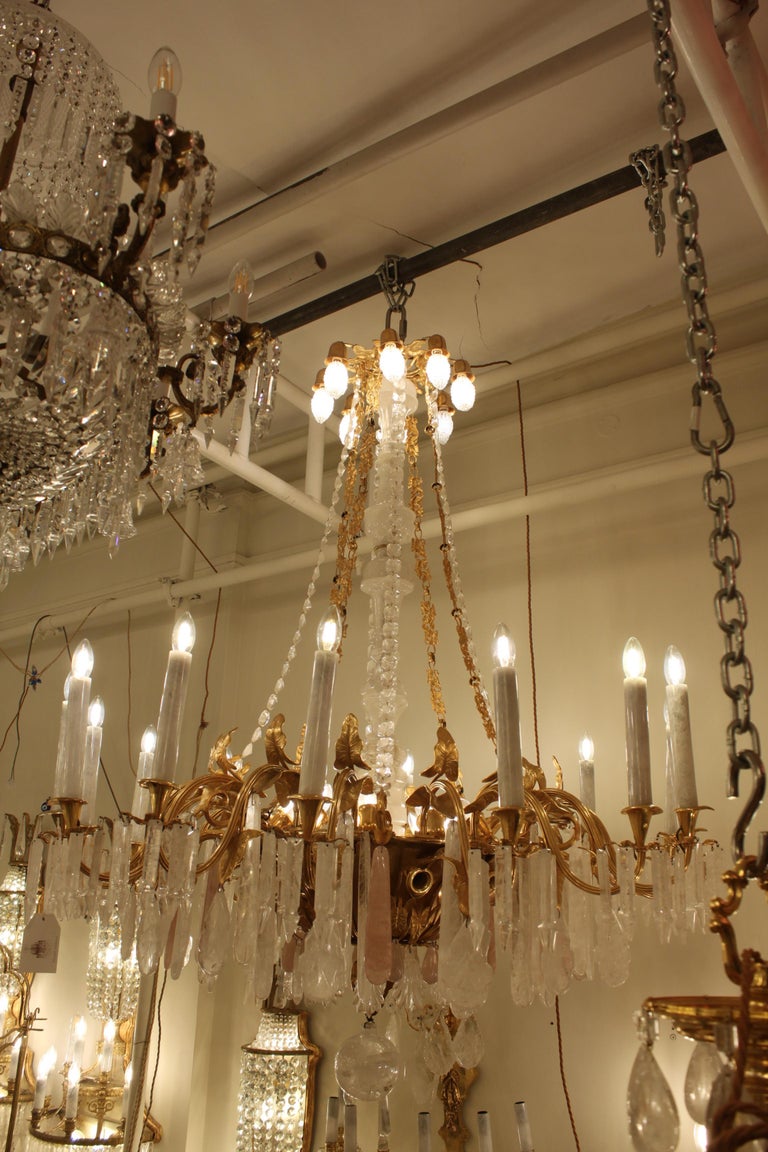French Art, Nouveau Bronze Rock Crystal Chandelier For Sale at 1stDibs