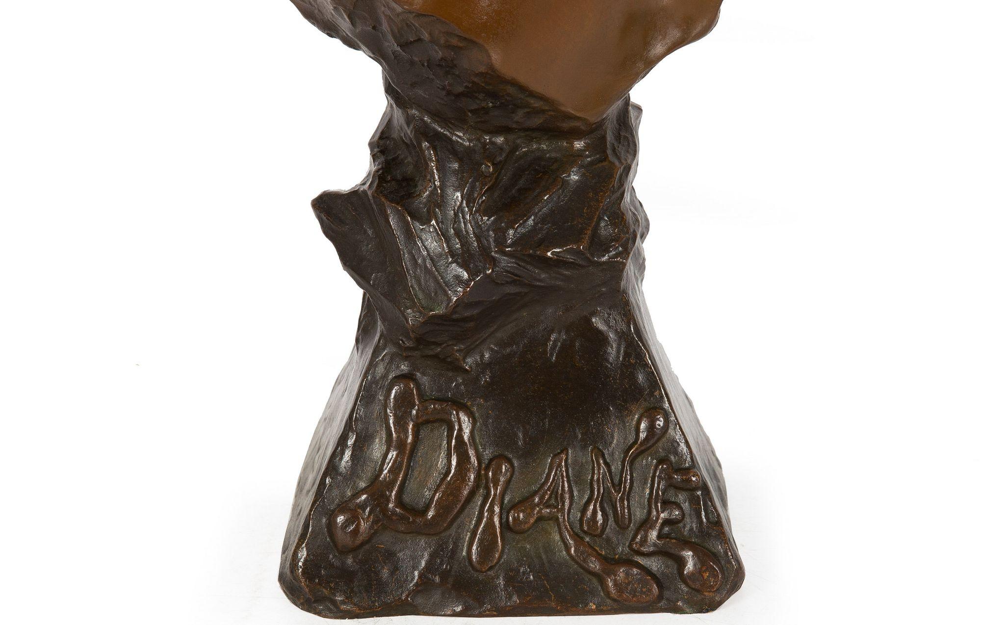 French Art Nouveau Bronze Sculpture “Bust of Diana” by Emmanuel Villanis For Sale 8