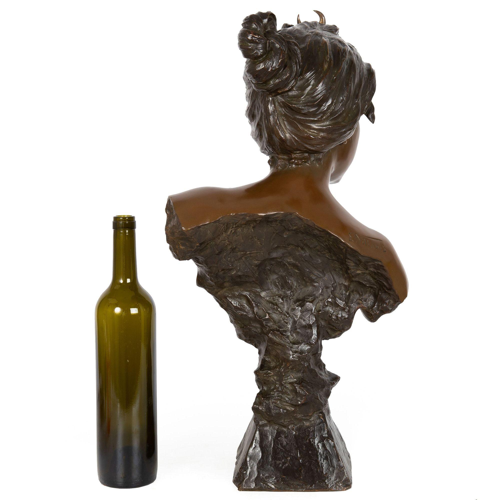 20th Century French Art Nouveau Bronze Sculpture “Bust of Diana” by Emmanuel Villanis For Sale