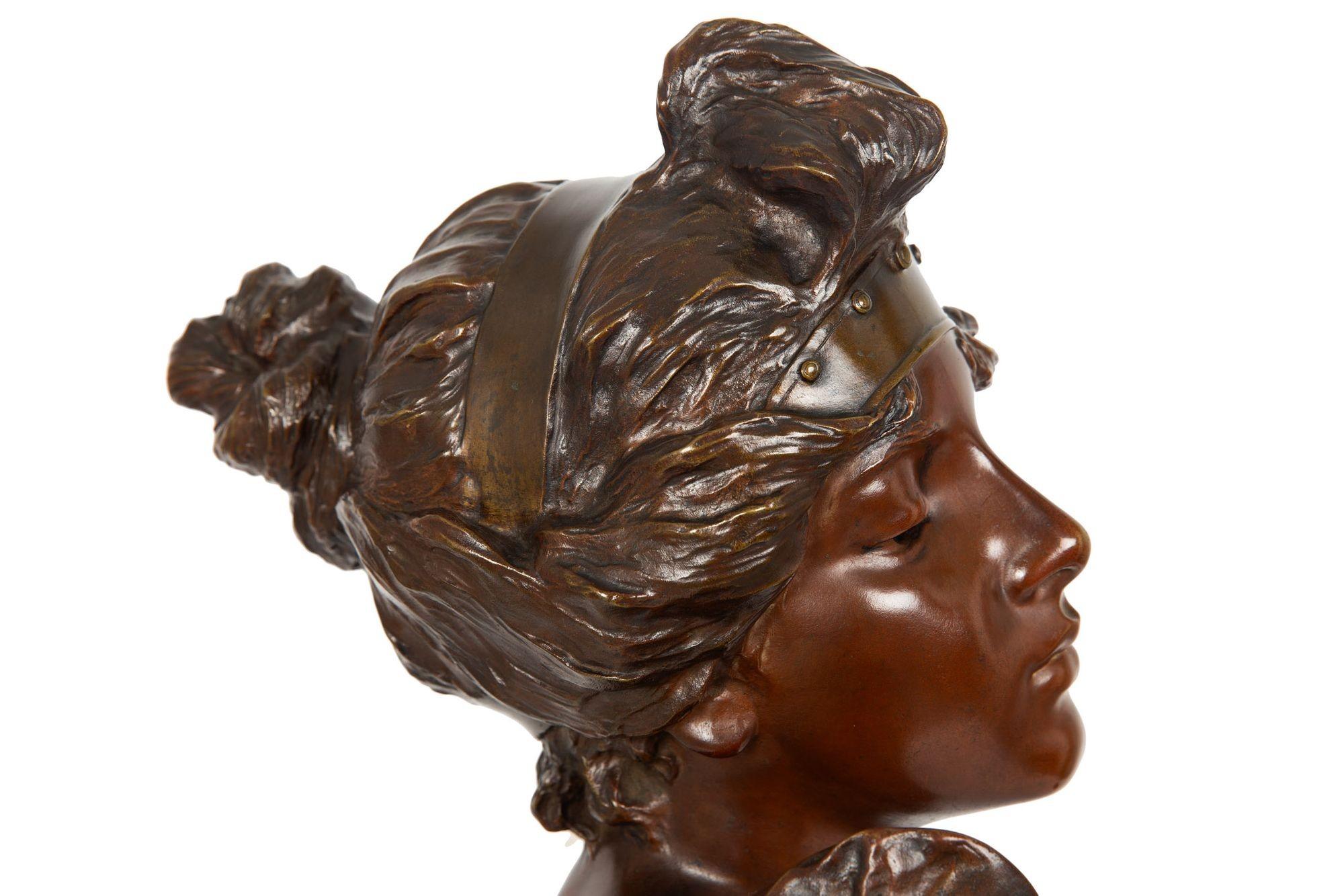 French Art Nouveau Bronze Sculpture “Bust of Thais” by Emmanuel Villanis For Sale 6