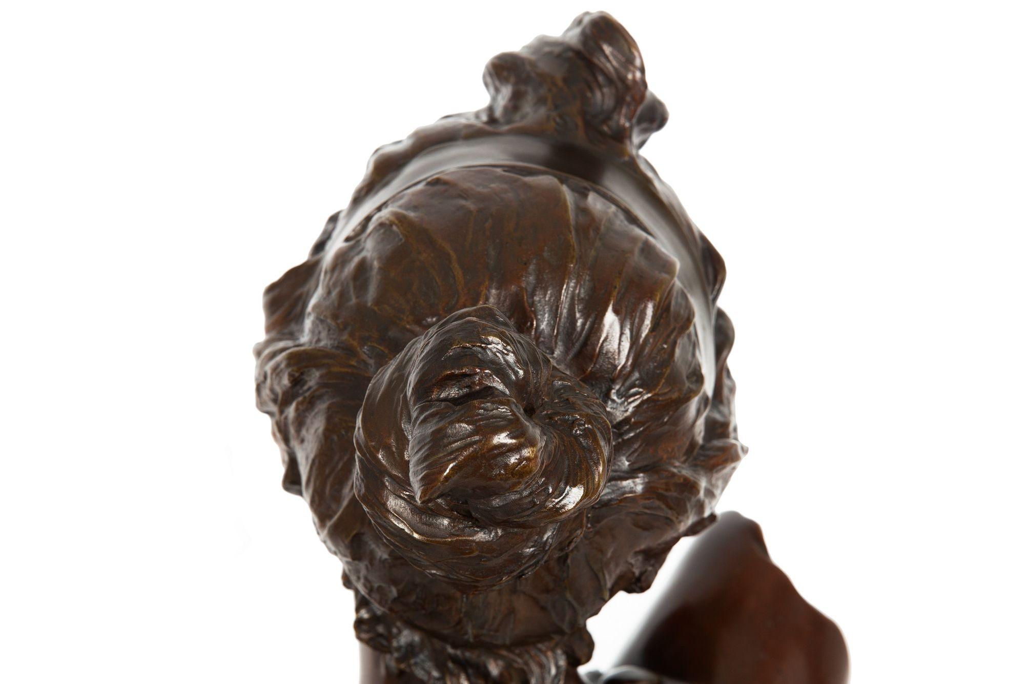 French Art Nouveau Bronze Sculpture “Bust of Thais” by Emmanuel Villanis For Sale 7