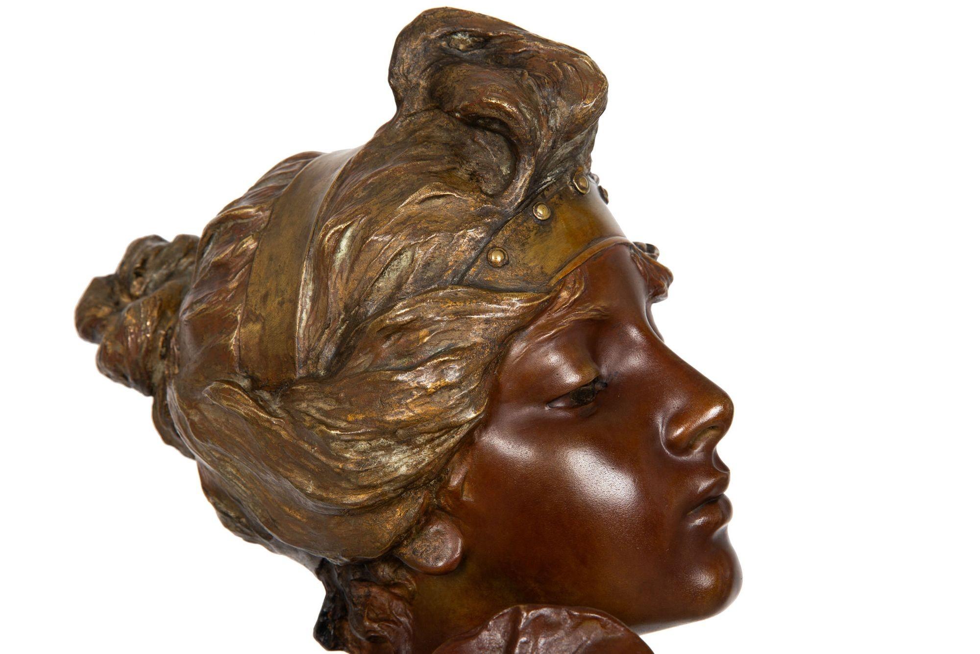 French Art Nouveau Bronze Sculpture “Bust of Thais” by Emmanuel Villanis For Sale 8