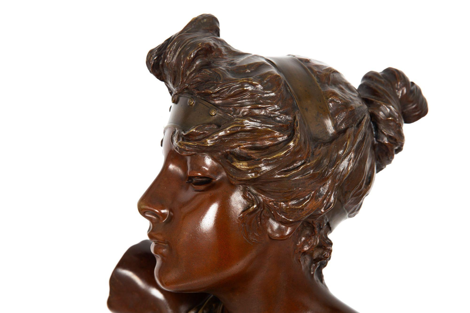 French Art Nouveau Bronze Sculpture “Bust of Thais” by Emmanuel Villanis For Sale 9