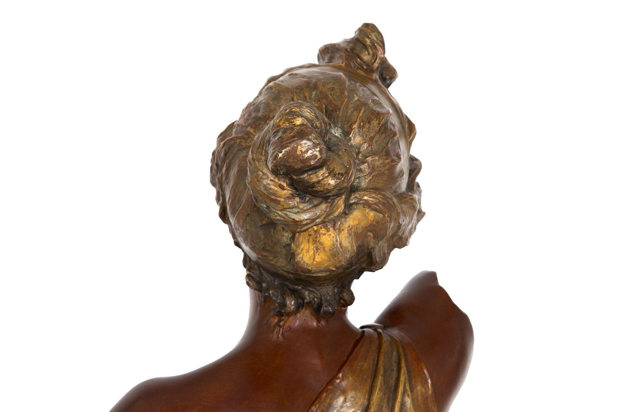 French Art Nouveau Bronze Sculpture “Bust of Thais” by Emmanuel Villanis For Sale 10