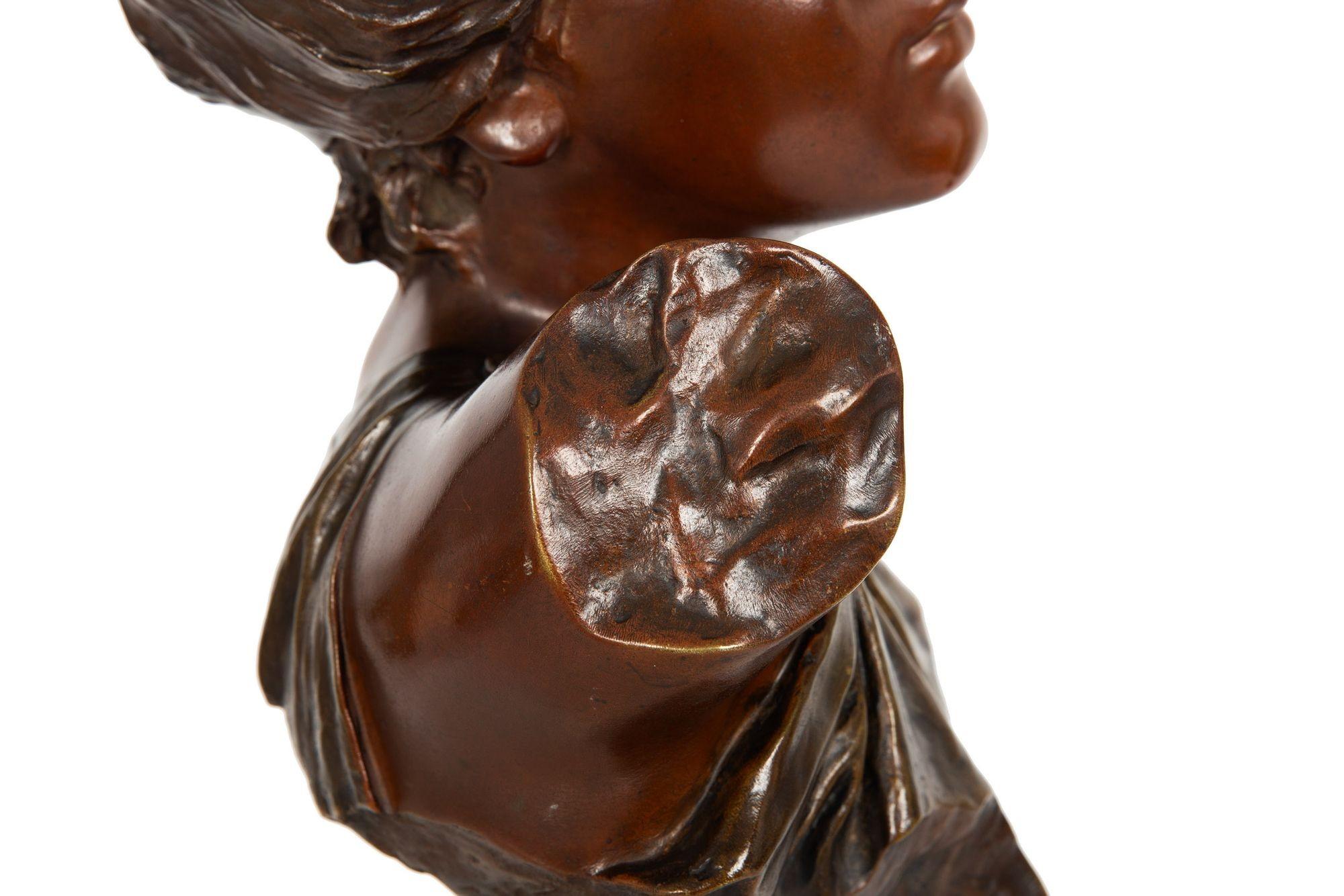 French Art Nouveau Bronze Sculpture “Bust of Thais” by Emmanuel Villanis For Sale 10