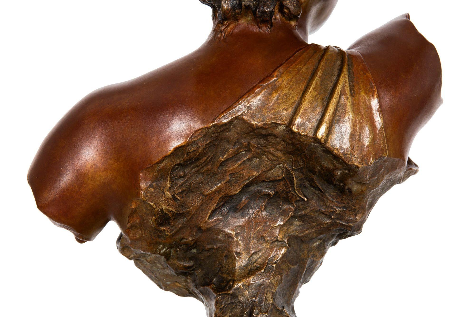 French Art Nouveau Bronze Sculpture “Bust of Thais” by Emmanuel Villanis For Sale 11