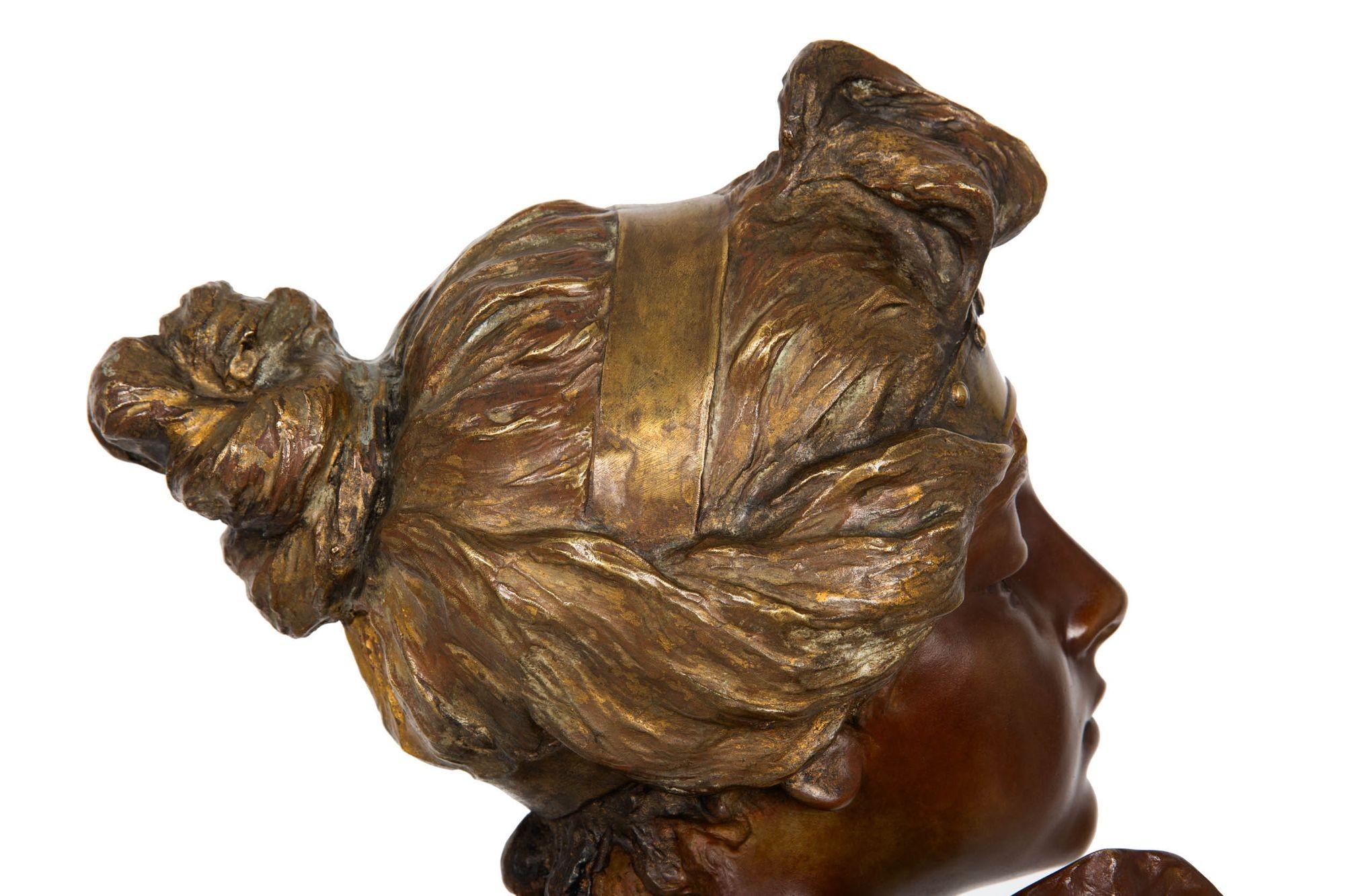French Art Nouveau Bronze Sculpture “Bust of Thais” by Emmanuel Villanis For Sale 12