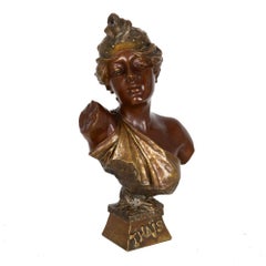 French Art Nouveau Bronze Sculpture “Bust of Thais” by Emmanuel Villanis