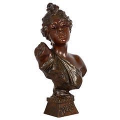 Escultura francesa Art Nouveau de bronce "Busto de Thais" de Emmanuel Villanis