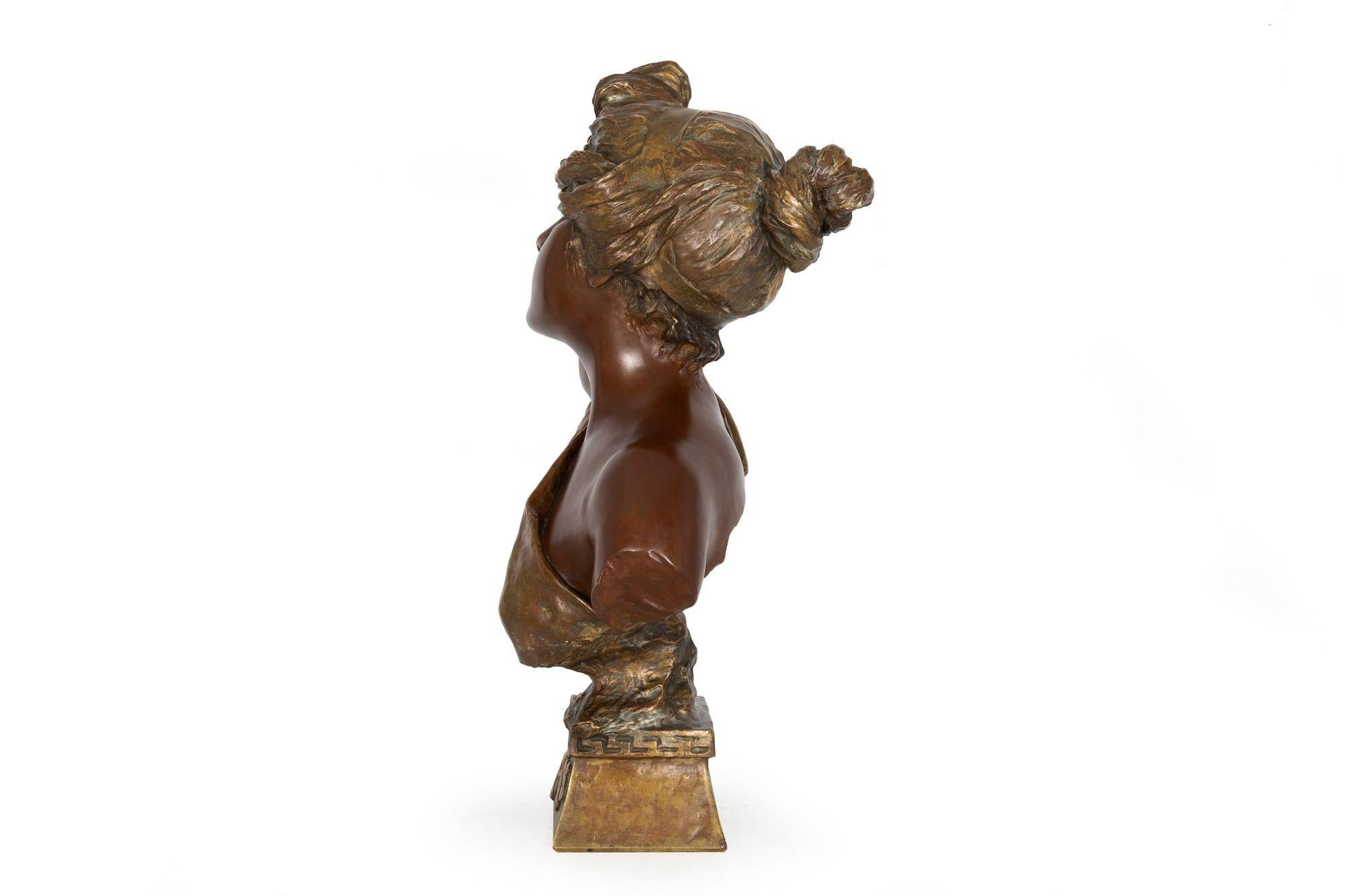 20th Century French Art Nouveau Bronze Sculpture “Bust of Thais” by Emmanuel Villanis For Sale