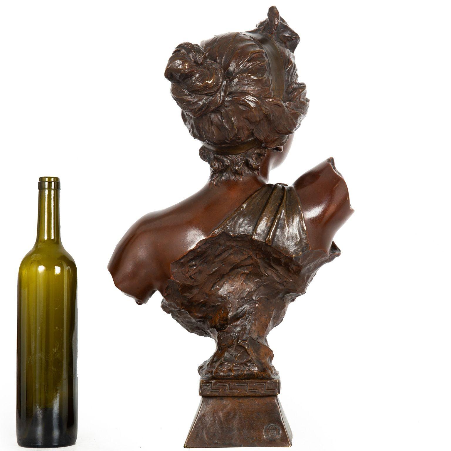 French Art Nouveau Bronze Sculpture “Bust of Thais” by Emmanuel Villanis For Sale 1