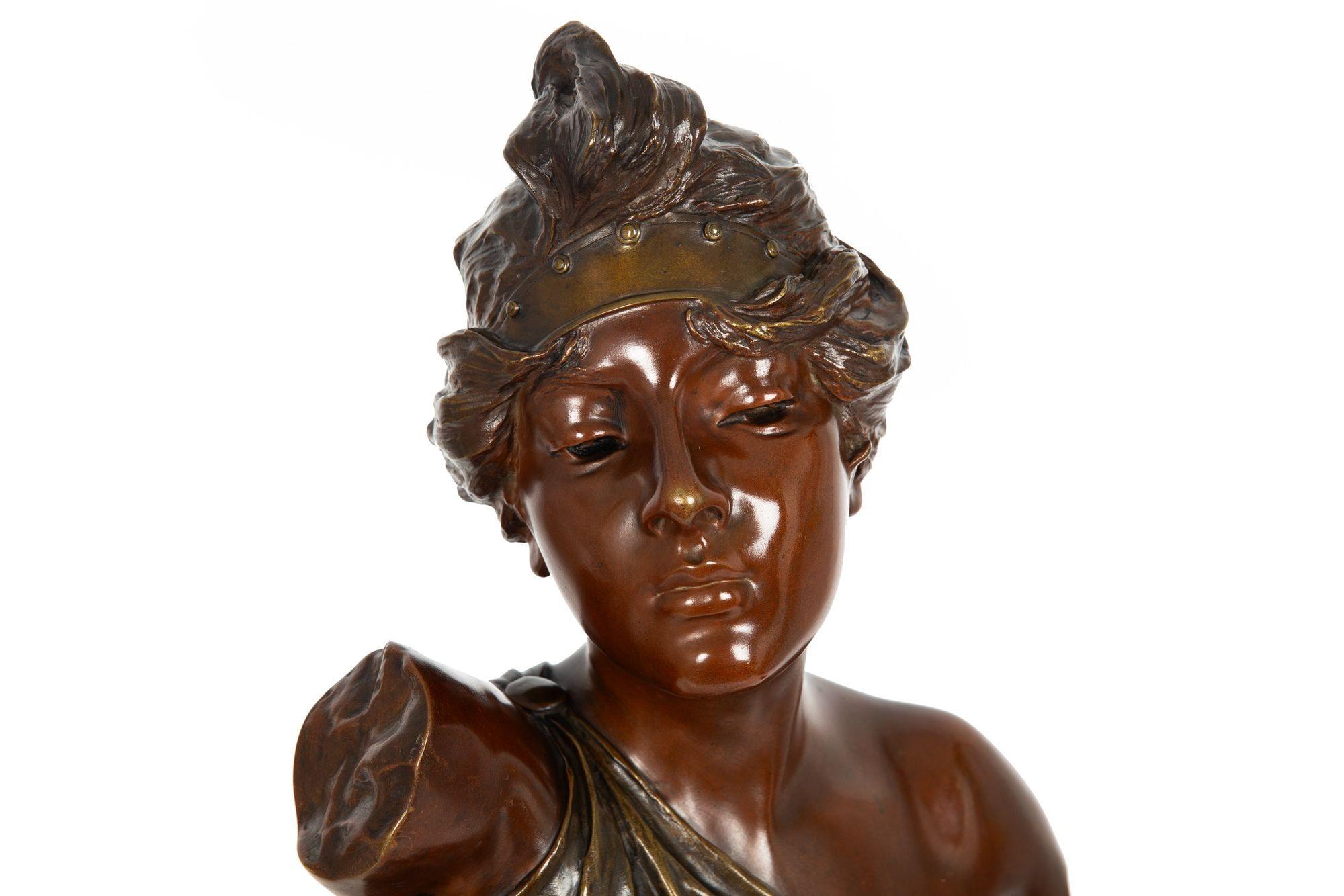 French Art Nouveau Bronze Sculpture “Bust of Thais” by Emmanuel Villanis For Sale 2