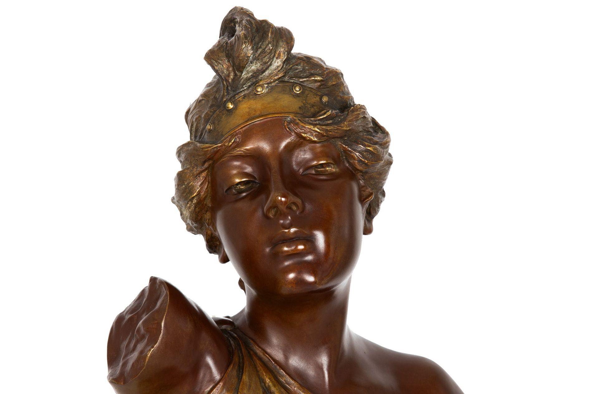 French Art Nouveau Bronze Sculpture “Bust of Thais” by Emmanuel Villanis For Sale 3