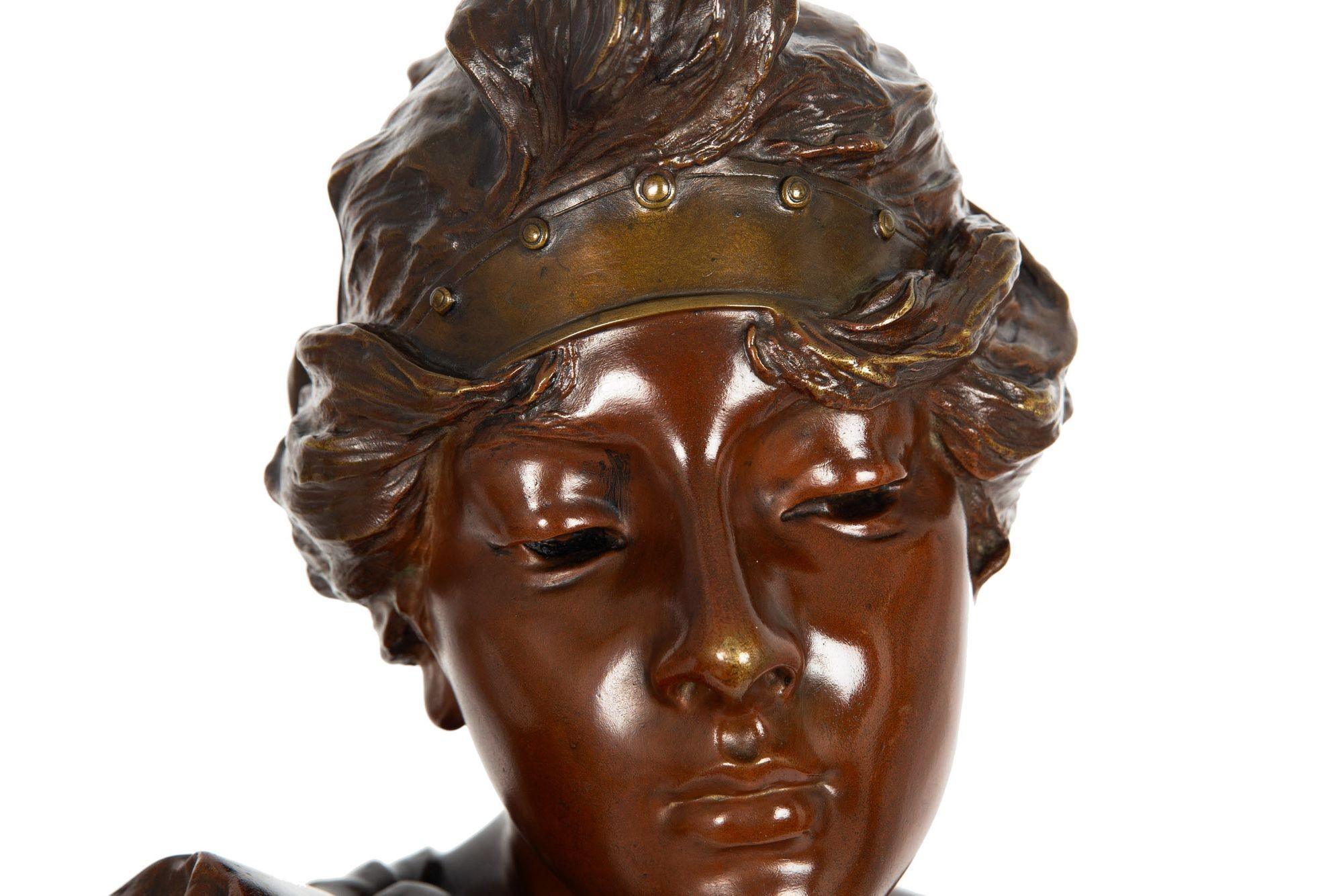 French Art Nouveau Bronze Sculpture “Bust of Thais” by Emmanuel Villanis For Sale 3