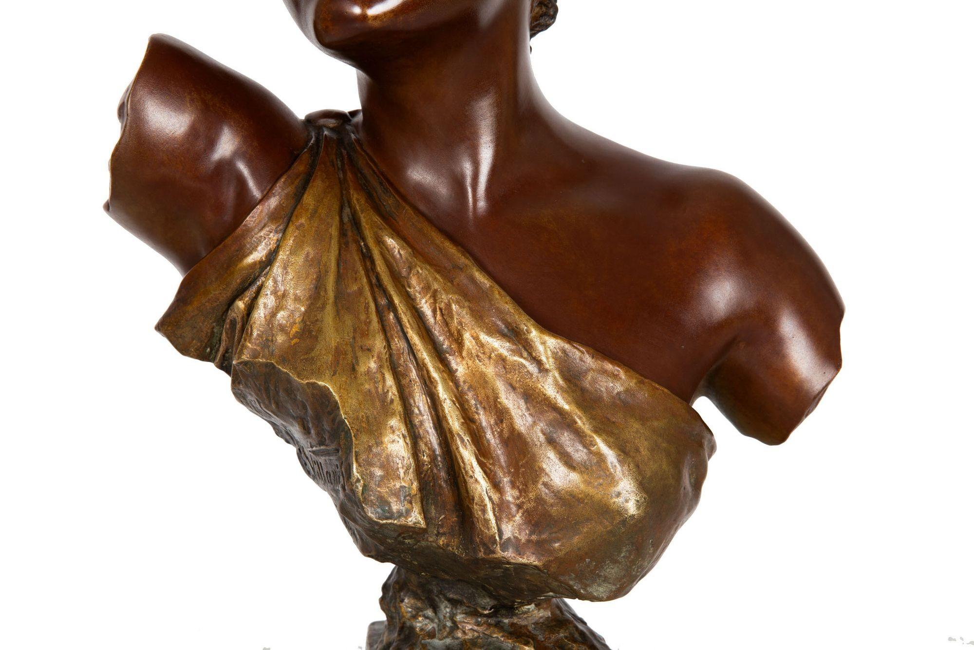 French Art Nouveau Bronze Sculpture “Bust of Thais” by Emmanuel Villanis For Sale 4