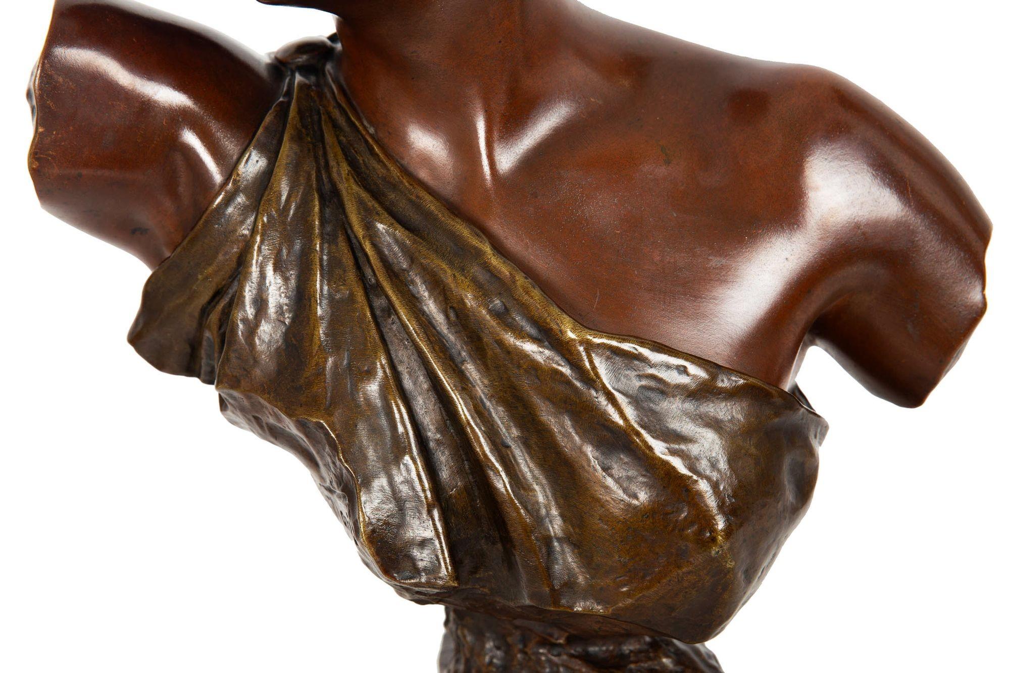 French Art Nouveau Bronze Sculpture “Bust of Thais” by Emmanuel Villanis For Sale 4