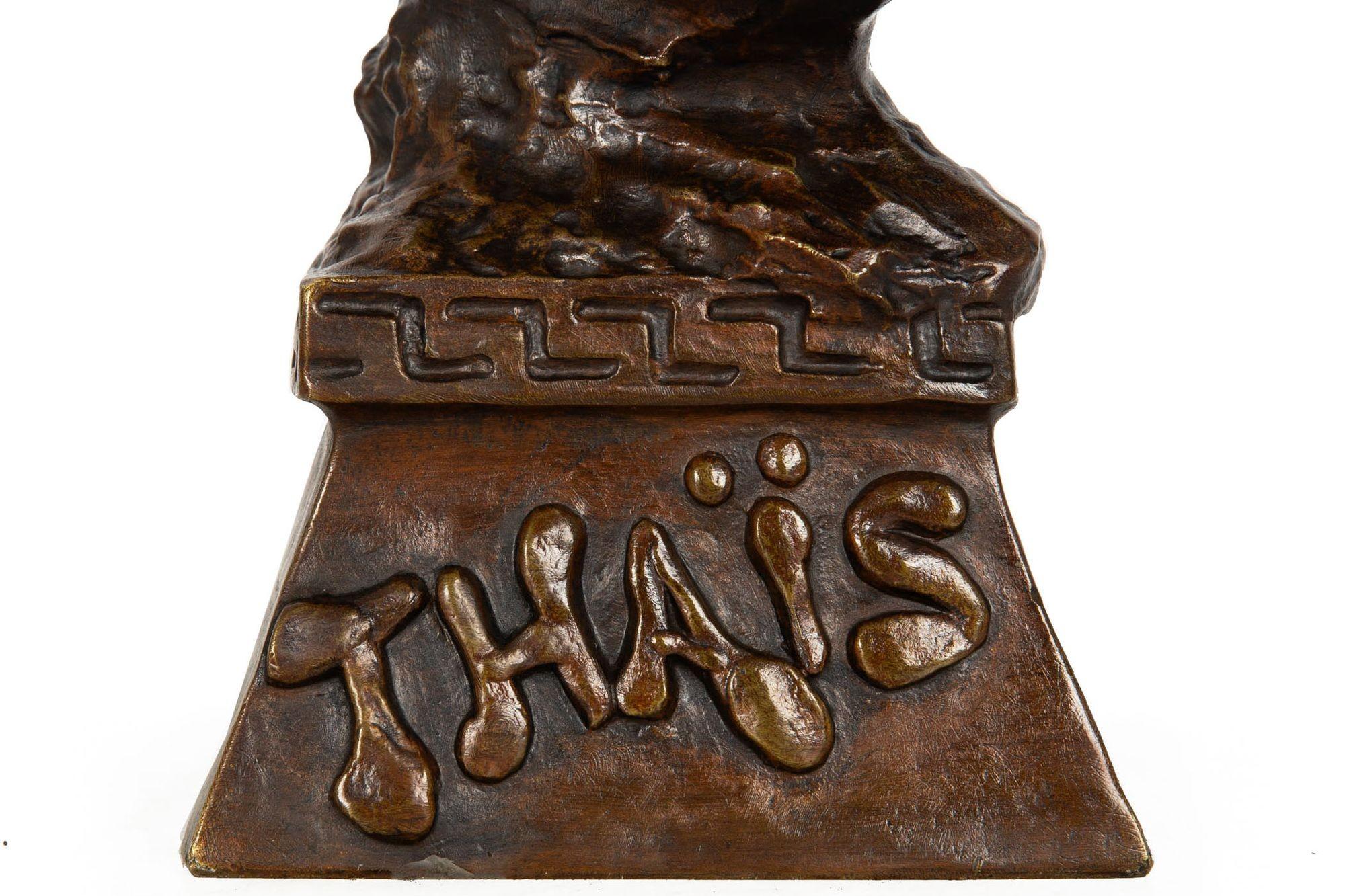 French Art Nouveau Bronze Sculpture “Bust of Thais” by Emmanuel Villanis For Sale 5