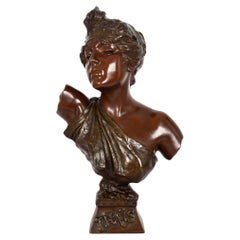 French Art Nouveau Bronze Sculpture “Bust of Thais” by Emmanuel Villanis