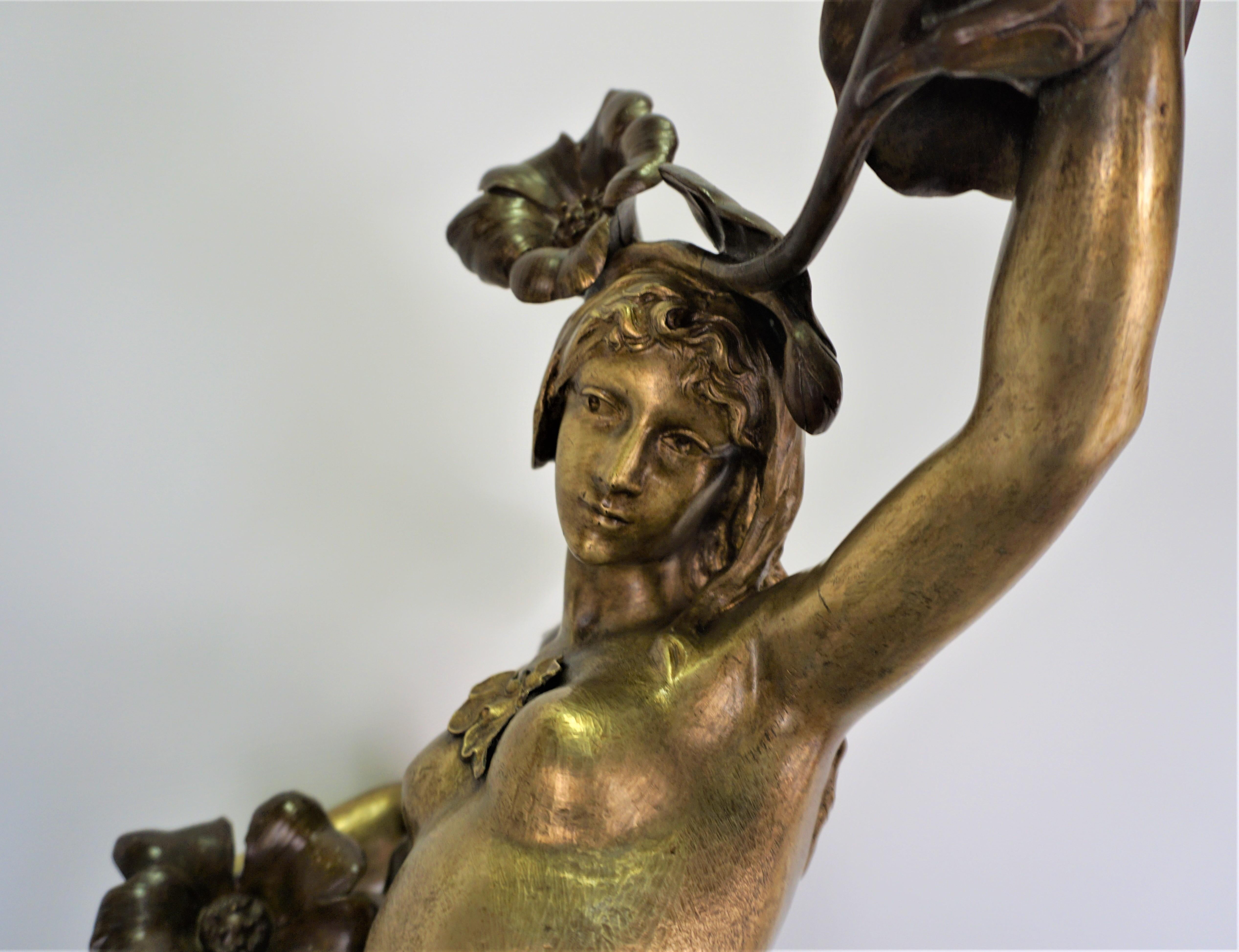 French Art Nouveau Bronze Sculpture of Nude Woman For Sale 4