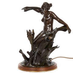 French Art Nouveau Bronze Sculpture of Women in Flowers Table Lamp