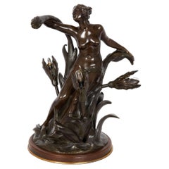 French Art Nouveau Bronze Sculpture of Women in Flowers Table Lamp
