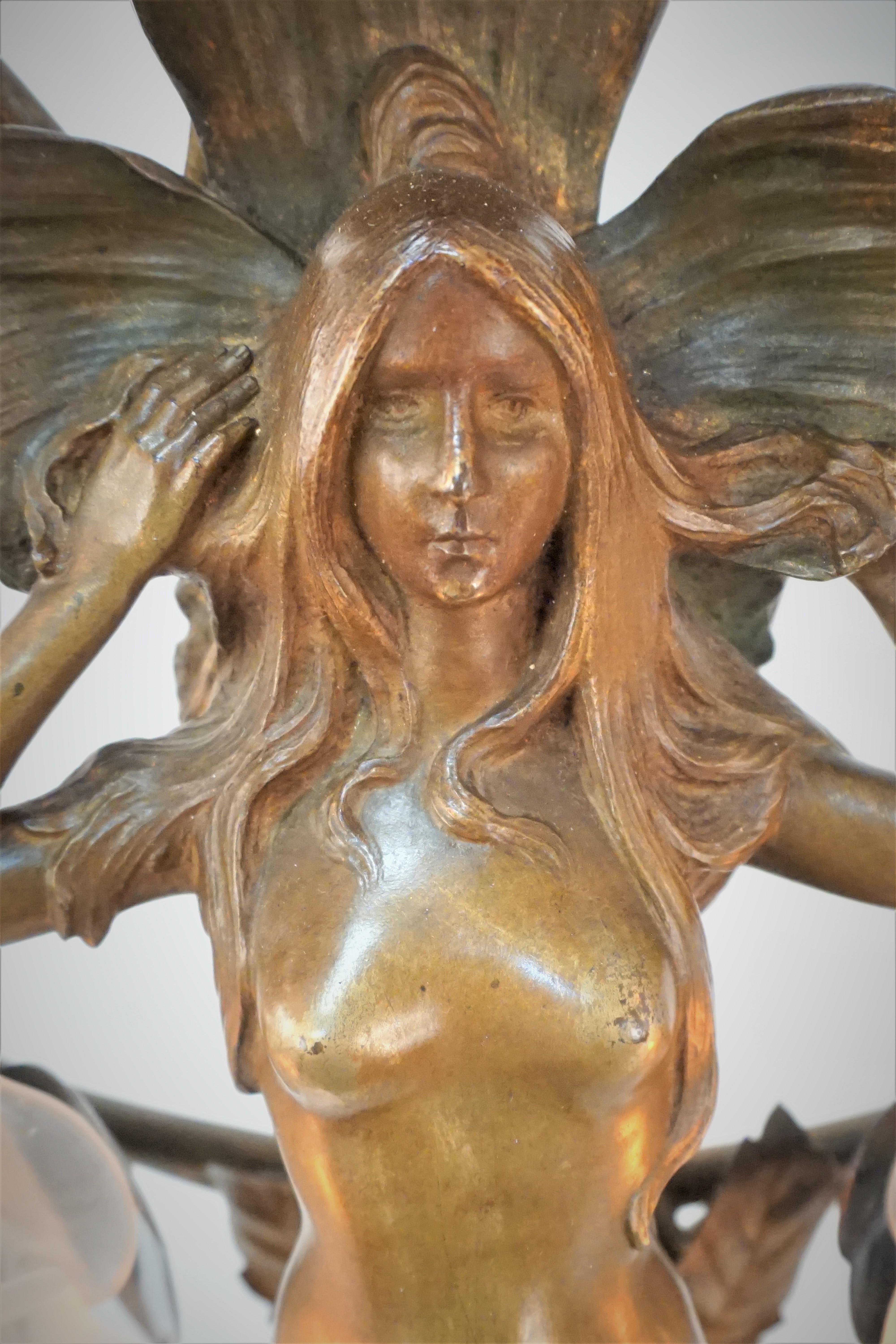 French Art Nouveau Bronze Sculpture Table Lamp For Sale 1