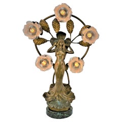 French Art Nouveau Bronze Sculpture Table Lamp
