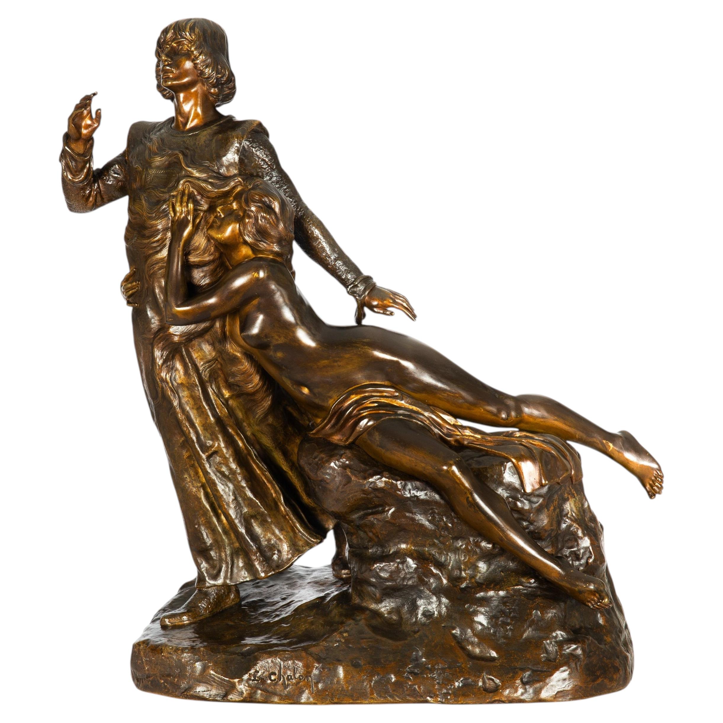 French Art Nouveau Bronze Sculpture Wagner’s “Tannhauser” after Louis Chalon For Sale