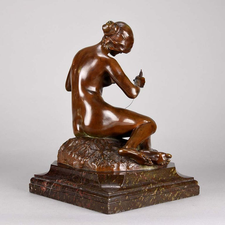 French Art Nouveau Bronze 'Spinning Wool' by Alexandre Clerget In Excellent Condition For Sale In London, GB