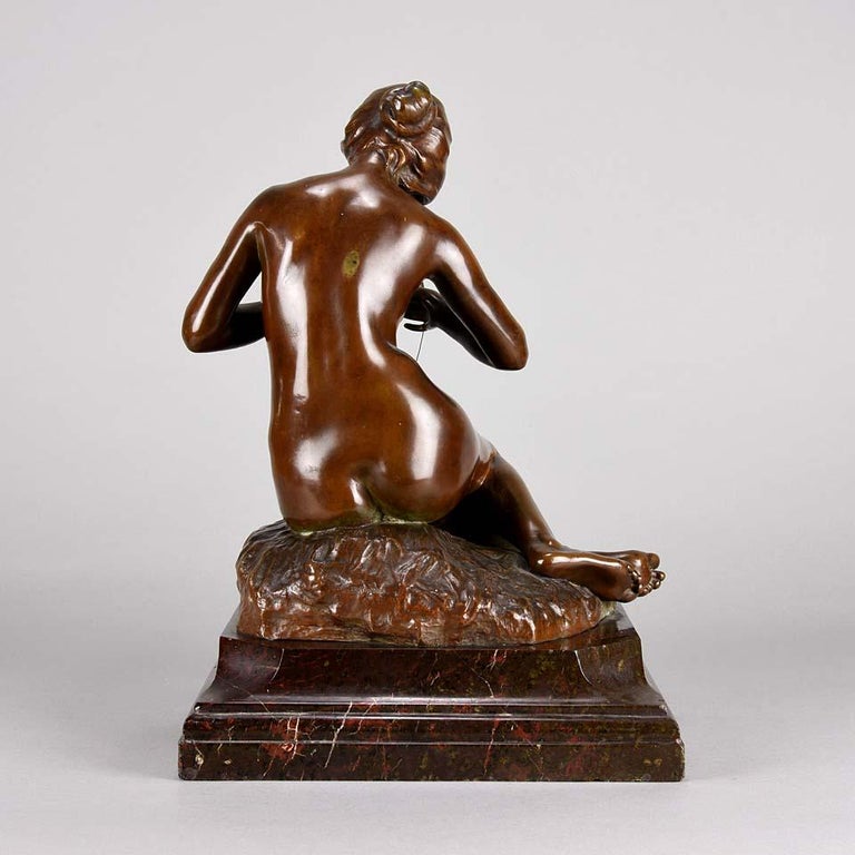 Early 20th Century French Art Nouveau Bronze 'Spinning Wool' by Alexandre Clerget For Sale