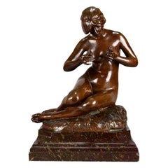 French Art Nouveau Bronze 'Spinning Wool' by Alexandre Clerget