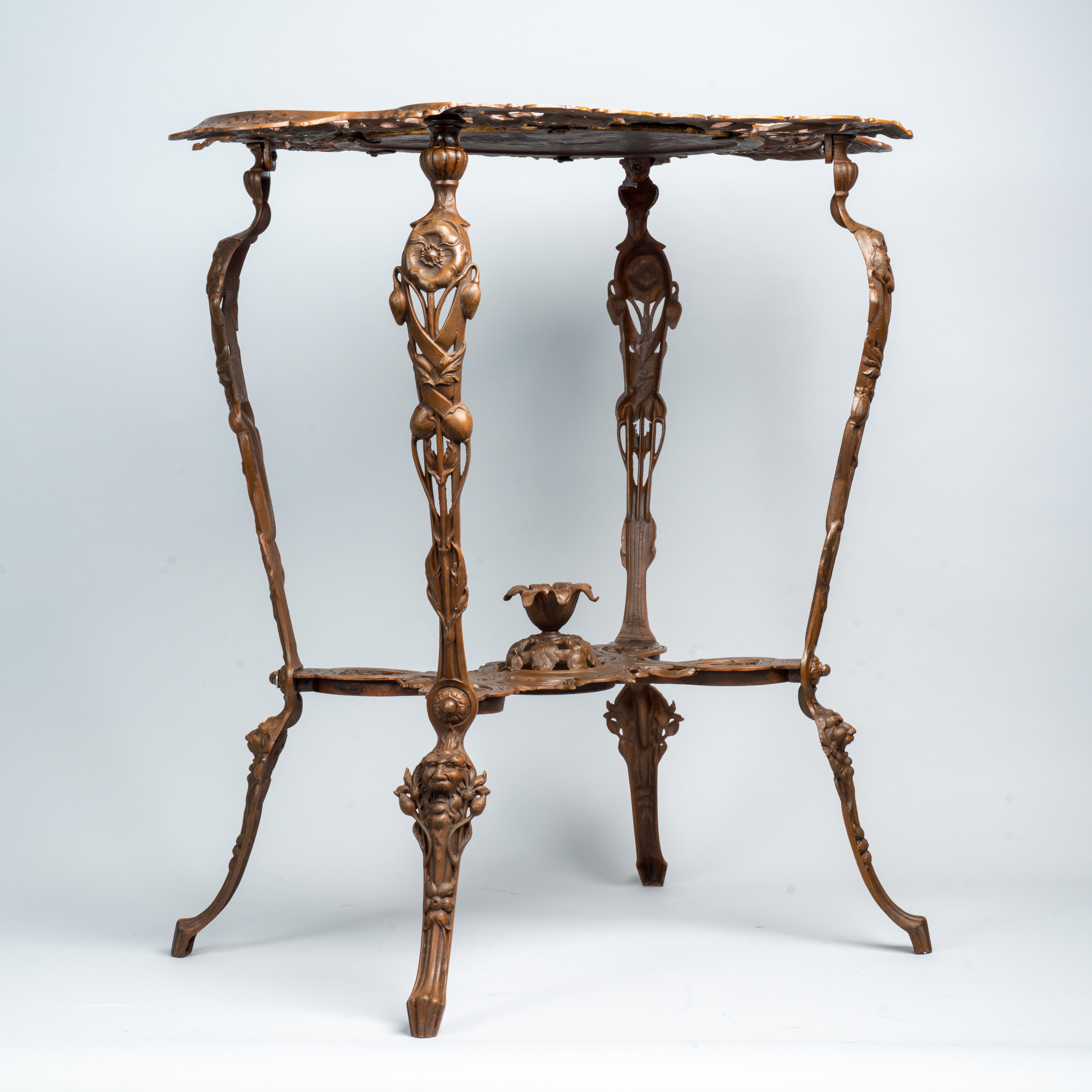 Art Nouveau patinated and gilt cast iron side table For Sale 5