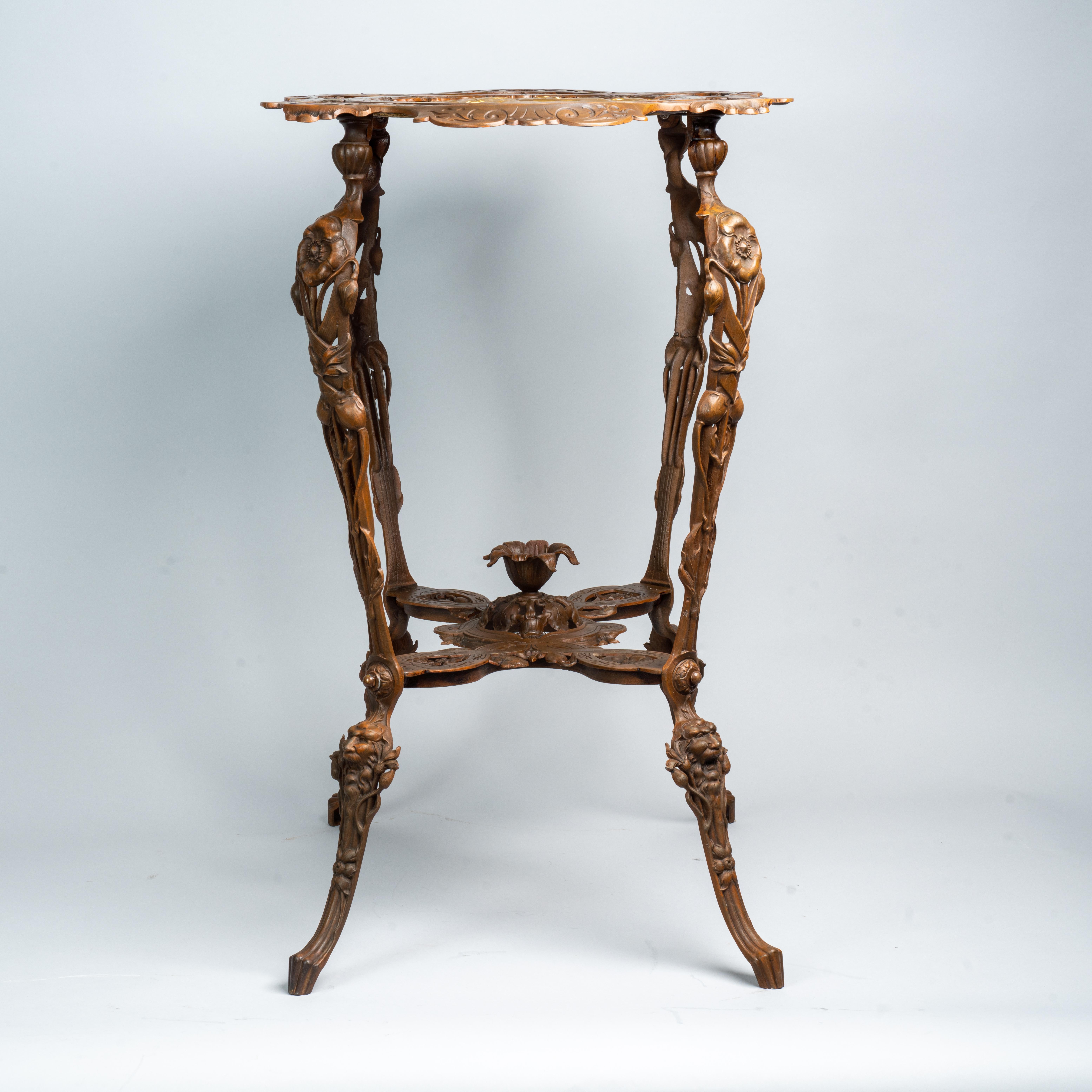 Art Nouveau patinated and gilt cast iron side table For Sale 6