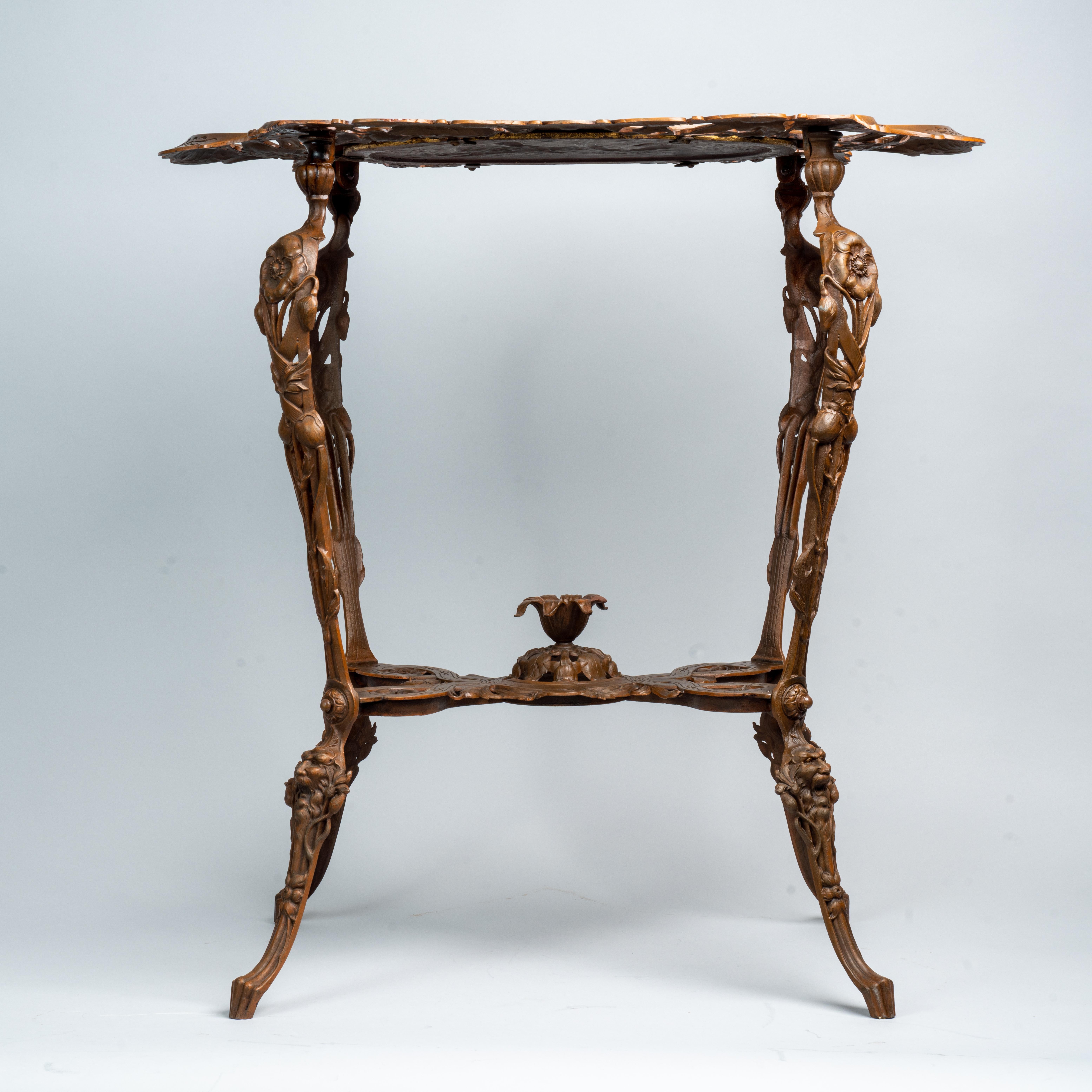 Art Nouveau patinated and gilt cast iron side table For Sale 7