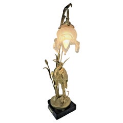 Antique French Art Nouveau Bronze Table Lamp by E. Urbain