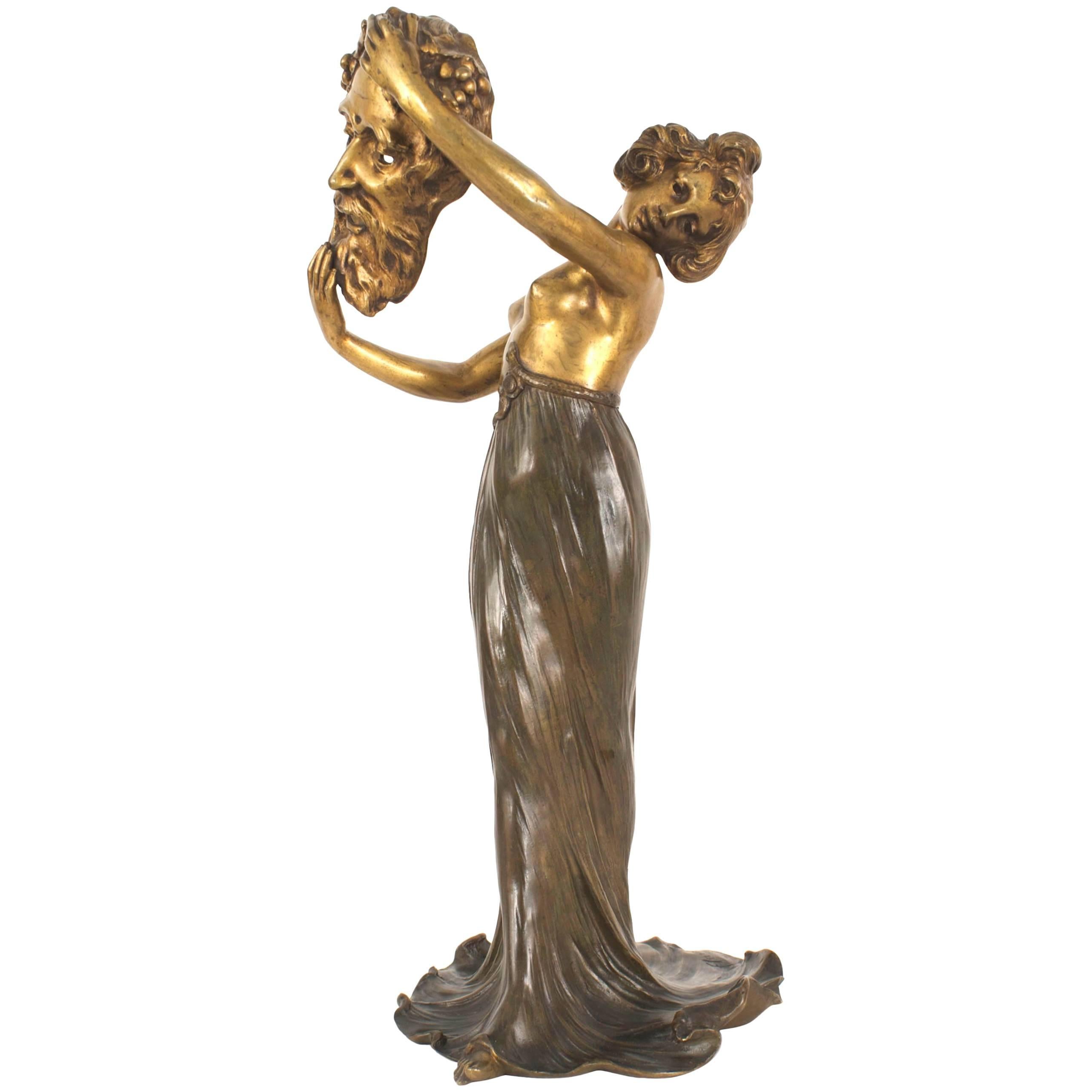  Flamand French Art Nouveau Bronze Table Lamp