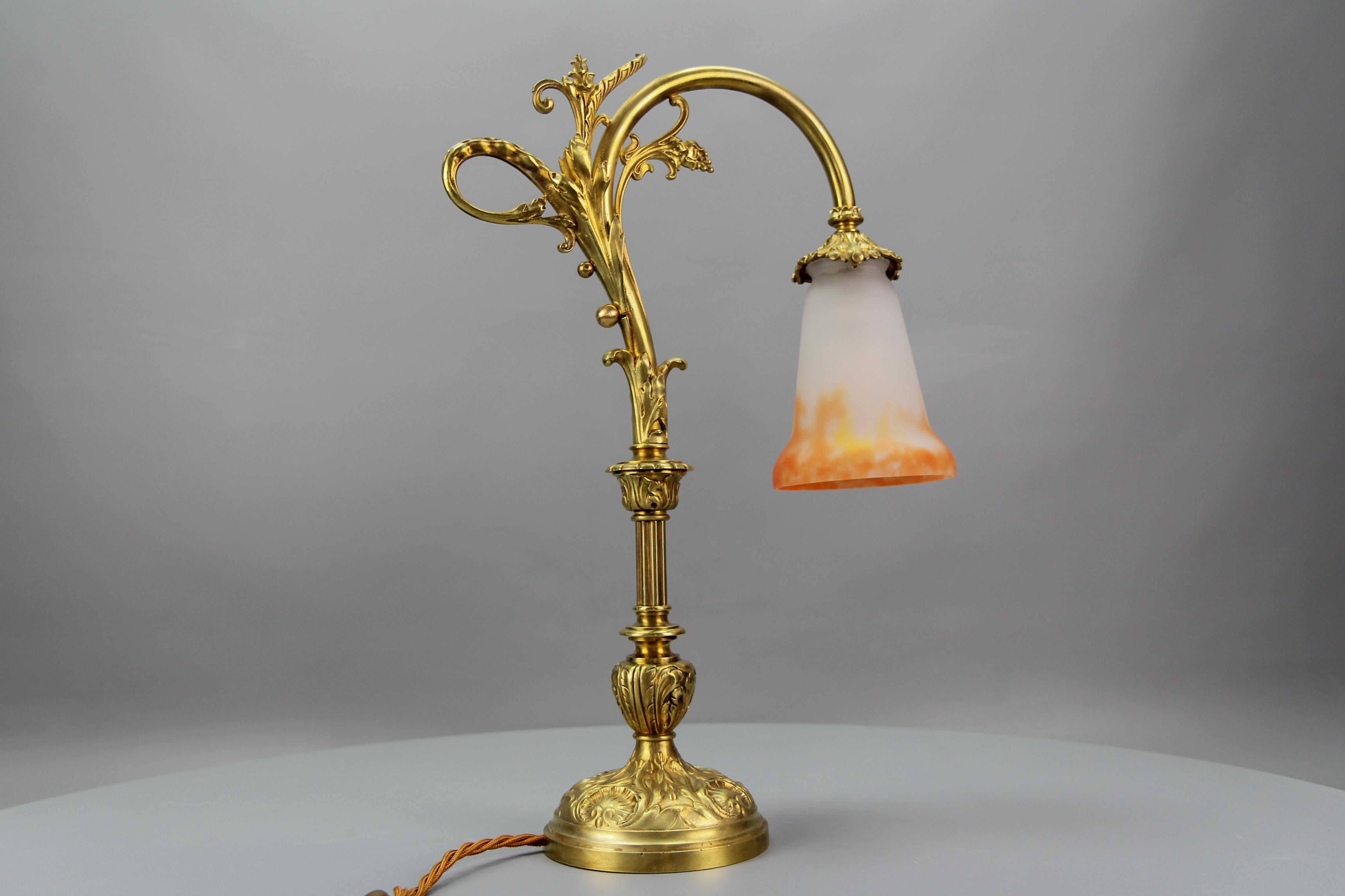 French Art Nouveau Bronze Table Lamp with Glass Shade Signed GV De Croismare For Sale 8