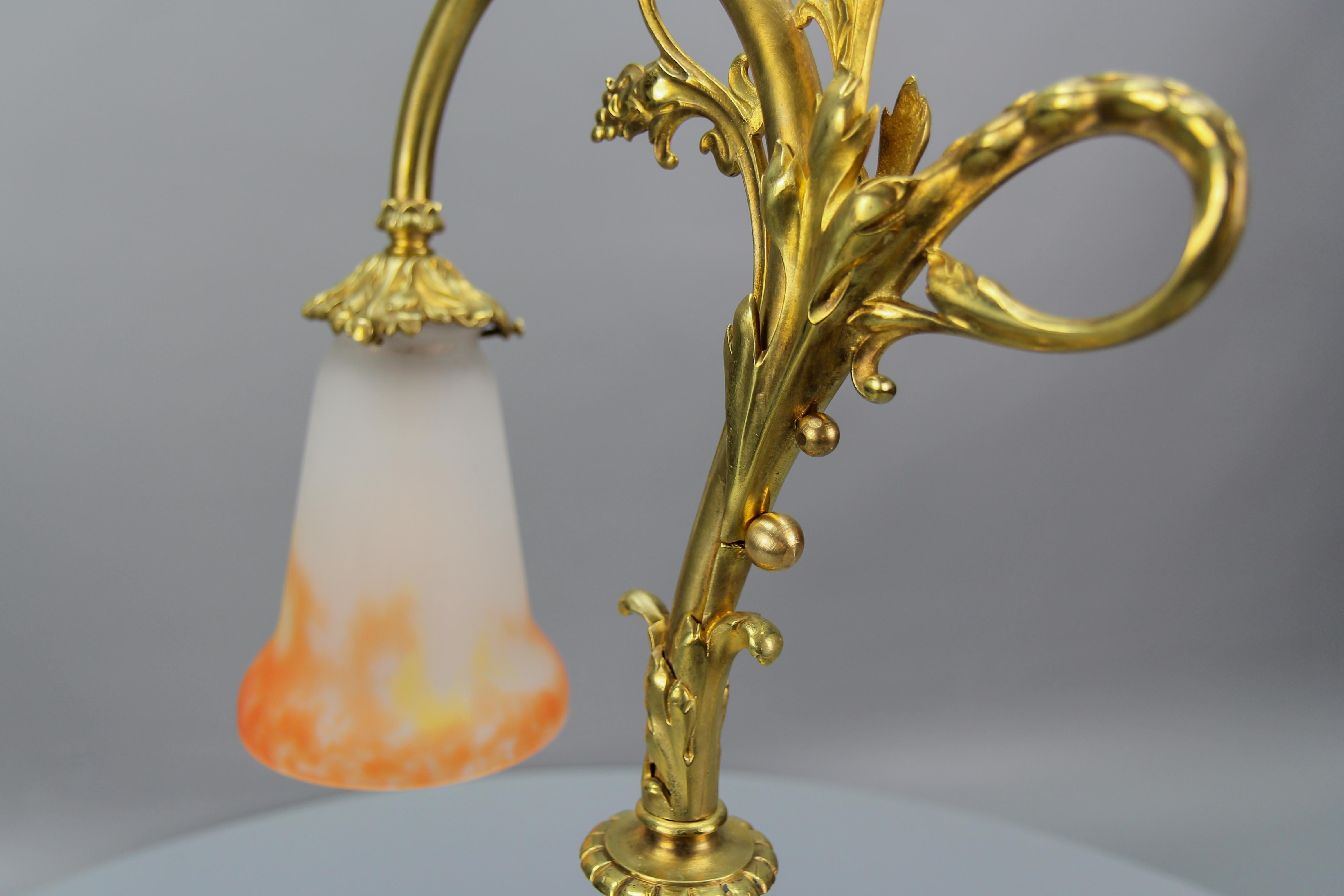 French Art Nouveau Bronze Table Lamp with Glass Shade Signed GV De Croismare For Sale 15