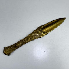 French Art Nouveau Bronze Thistle Letter Opener or Paper Knife, Signed