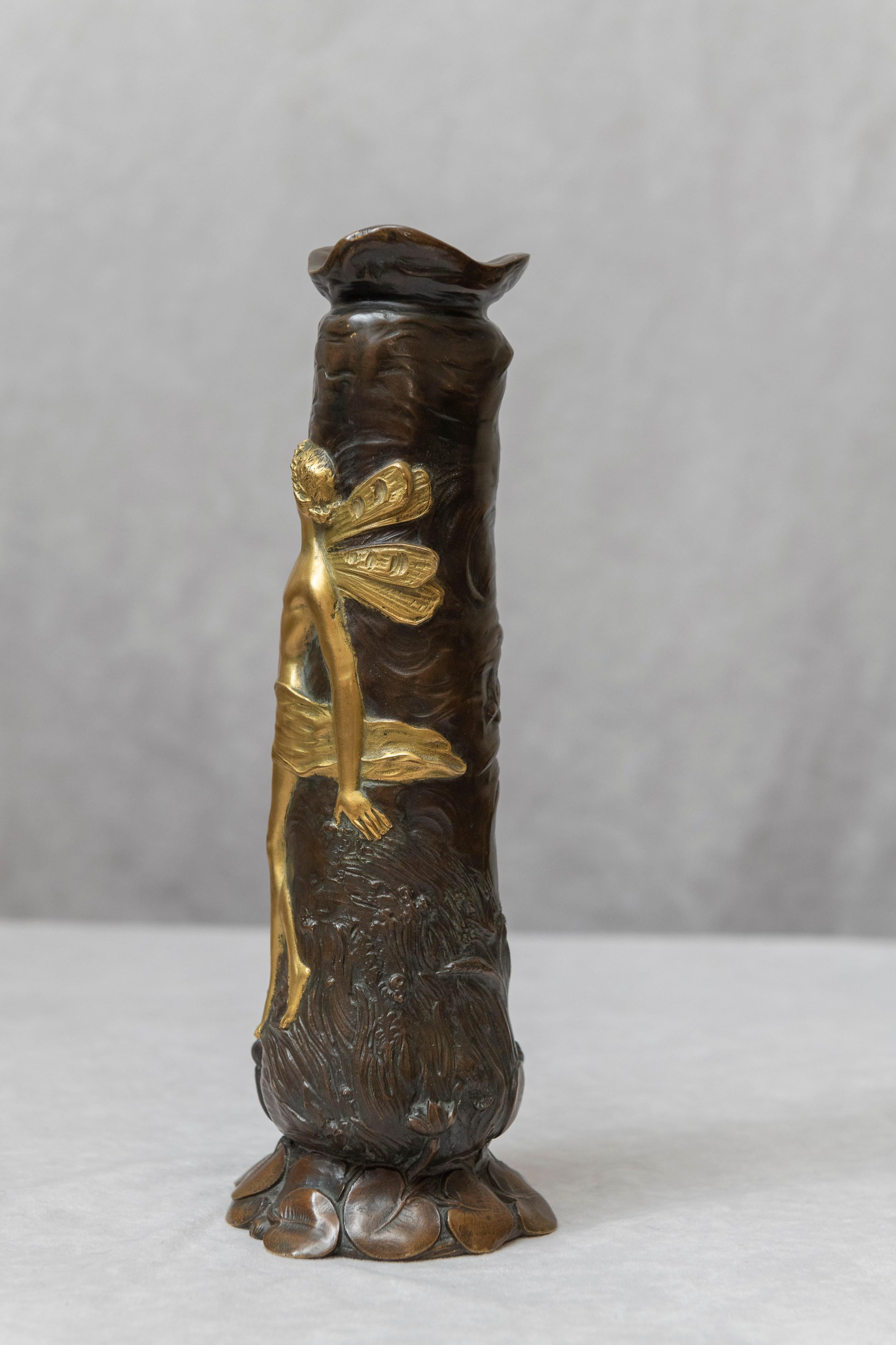 Patiné Vase en bronze Art nouveau français:: fonderie Louchet:: vers 1900