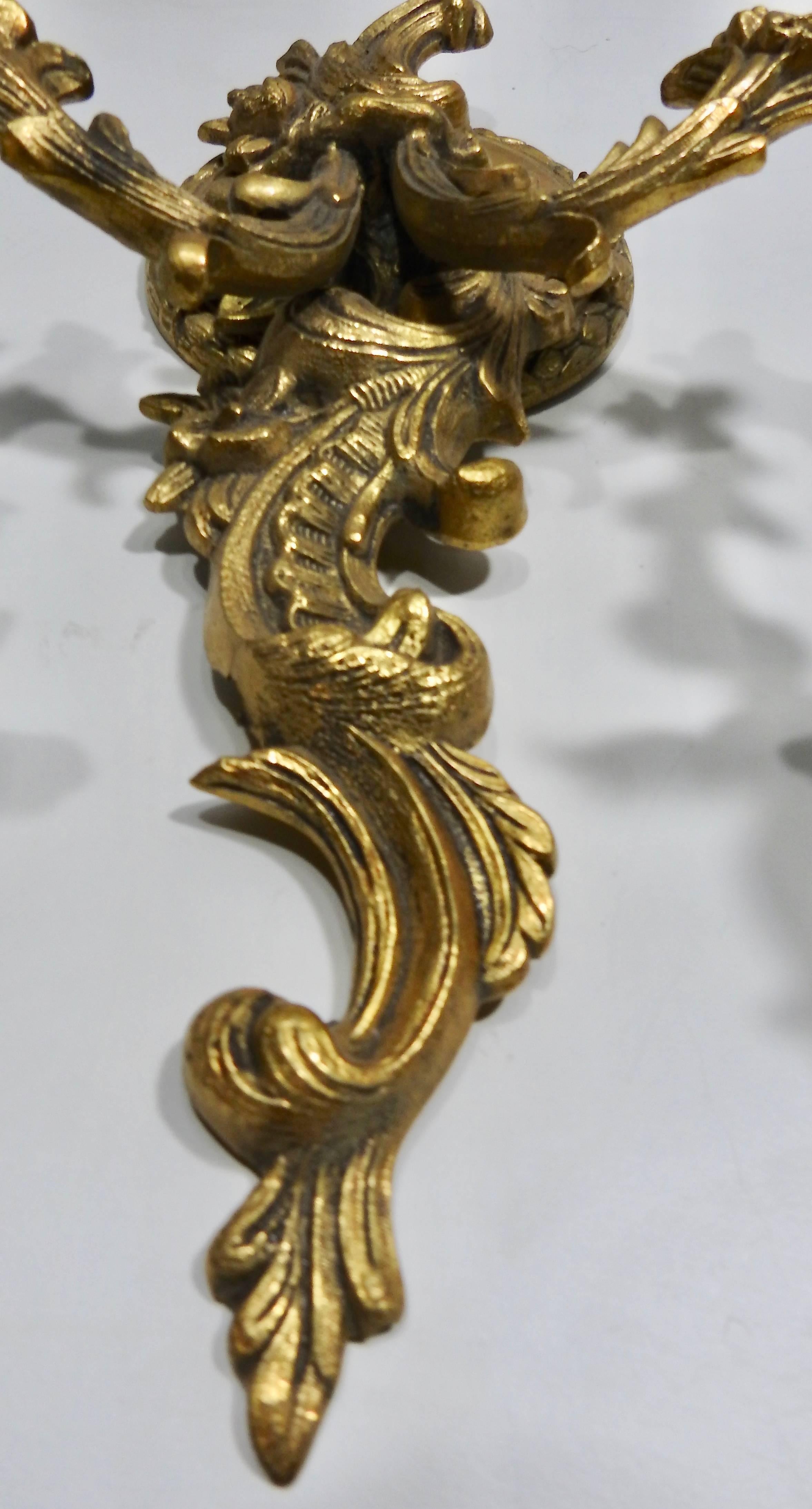 20th Century French Art Nouveau Bronze Wall Sconces with Electrified Candelabra For Sale