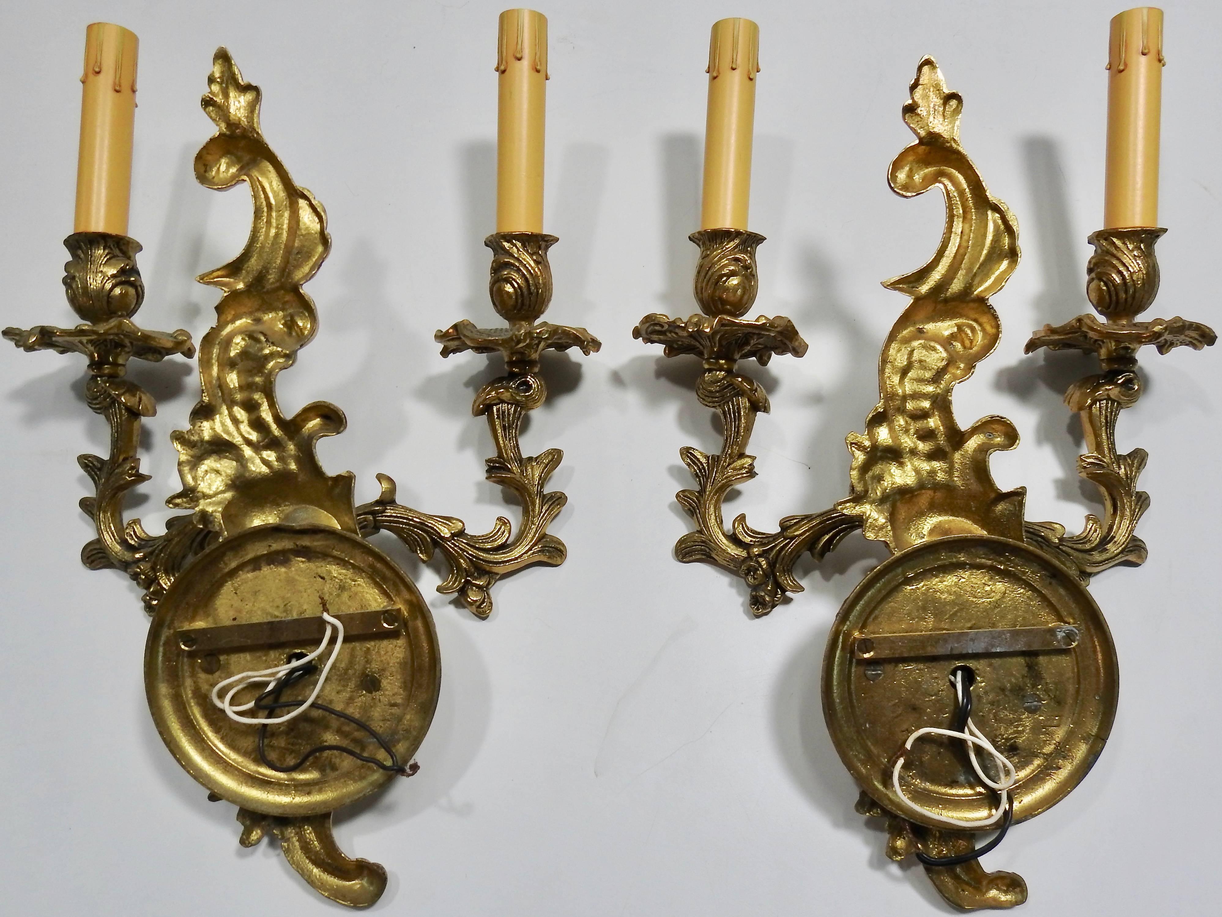 French Art Nouveau Bronze Wall Sconces with Electrified Candelabra For Sale 1