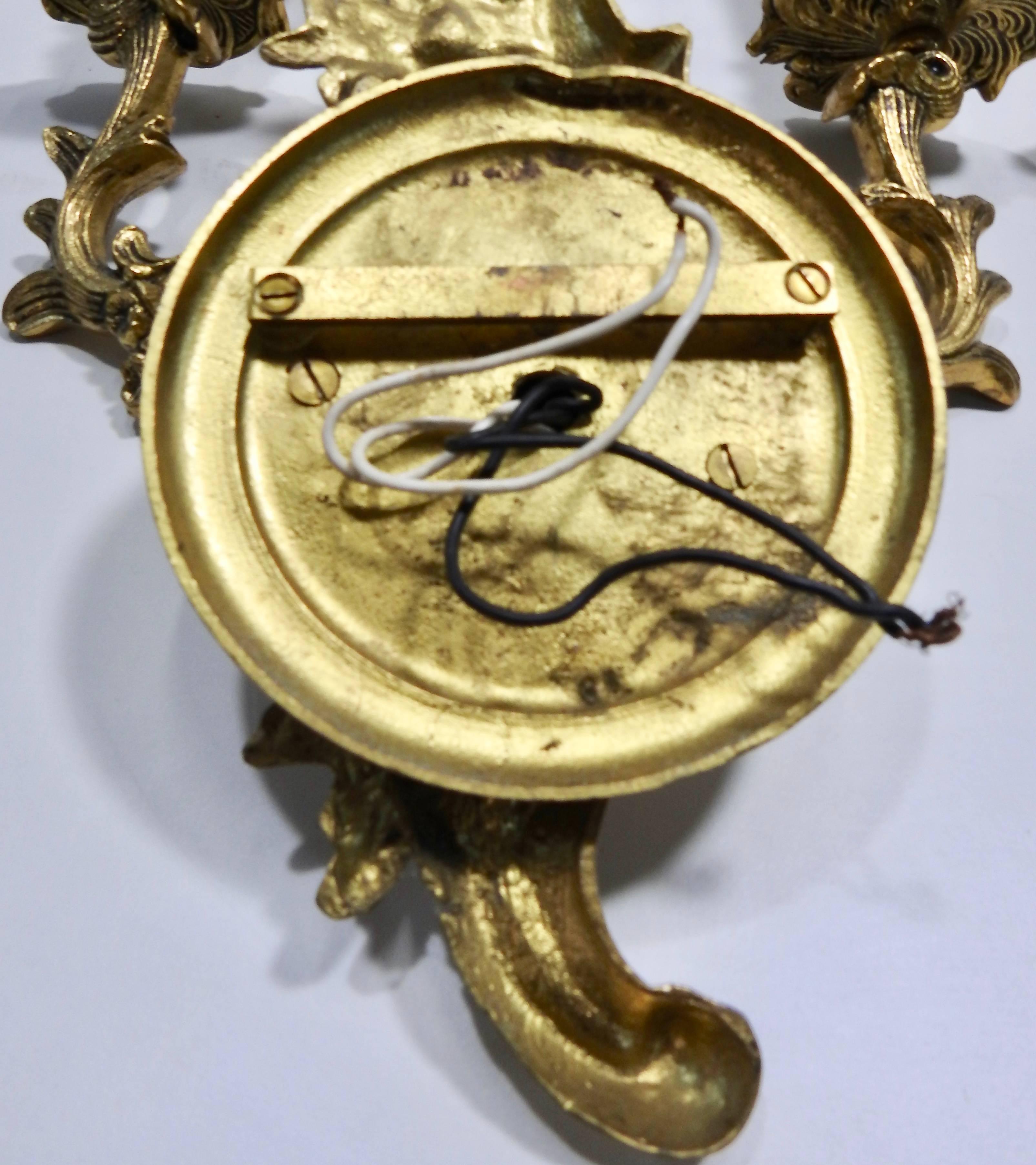 French Art Nouveau Bronze Wall Sconces with Electrified Candelabra For Sale 2