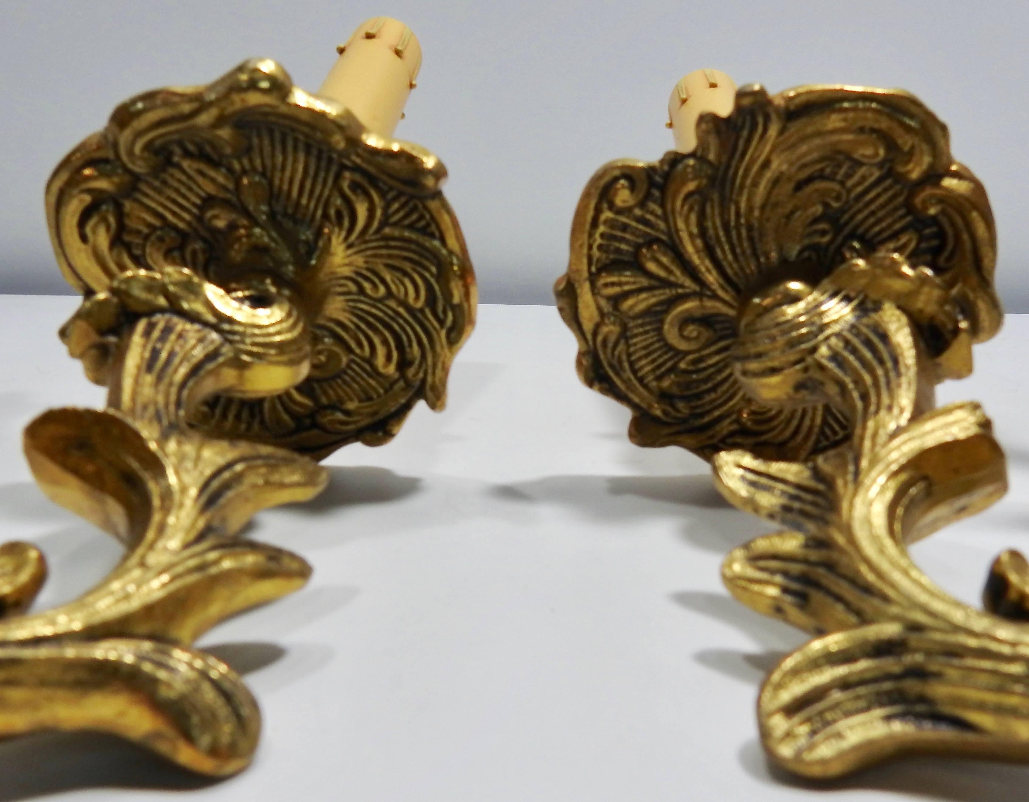 French Art Nouveau Bronze Wall Sconces with Electrified Candelabra For Sale 3